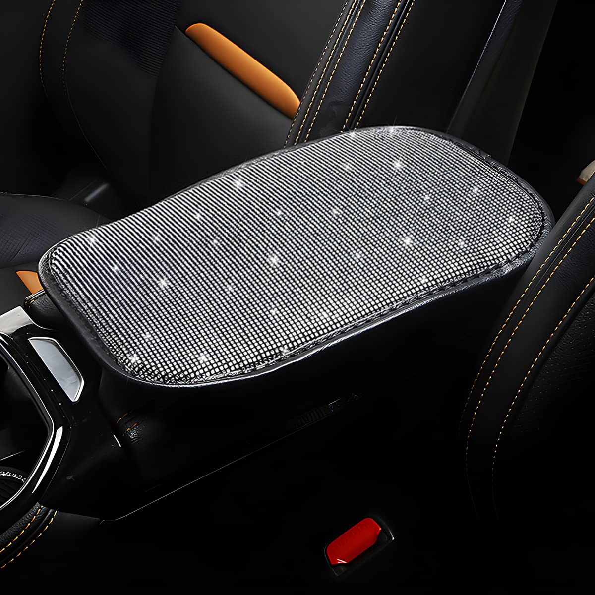 Bling Center Console Cover, Diamond Fashion Armrest Pad, Crystal Soft Arm Rest Protective Cushion, Car Accessories For Women Girls, 11.8'×8.5' For Most Of Vehicles, Suvs, Trucks (Black&White)