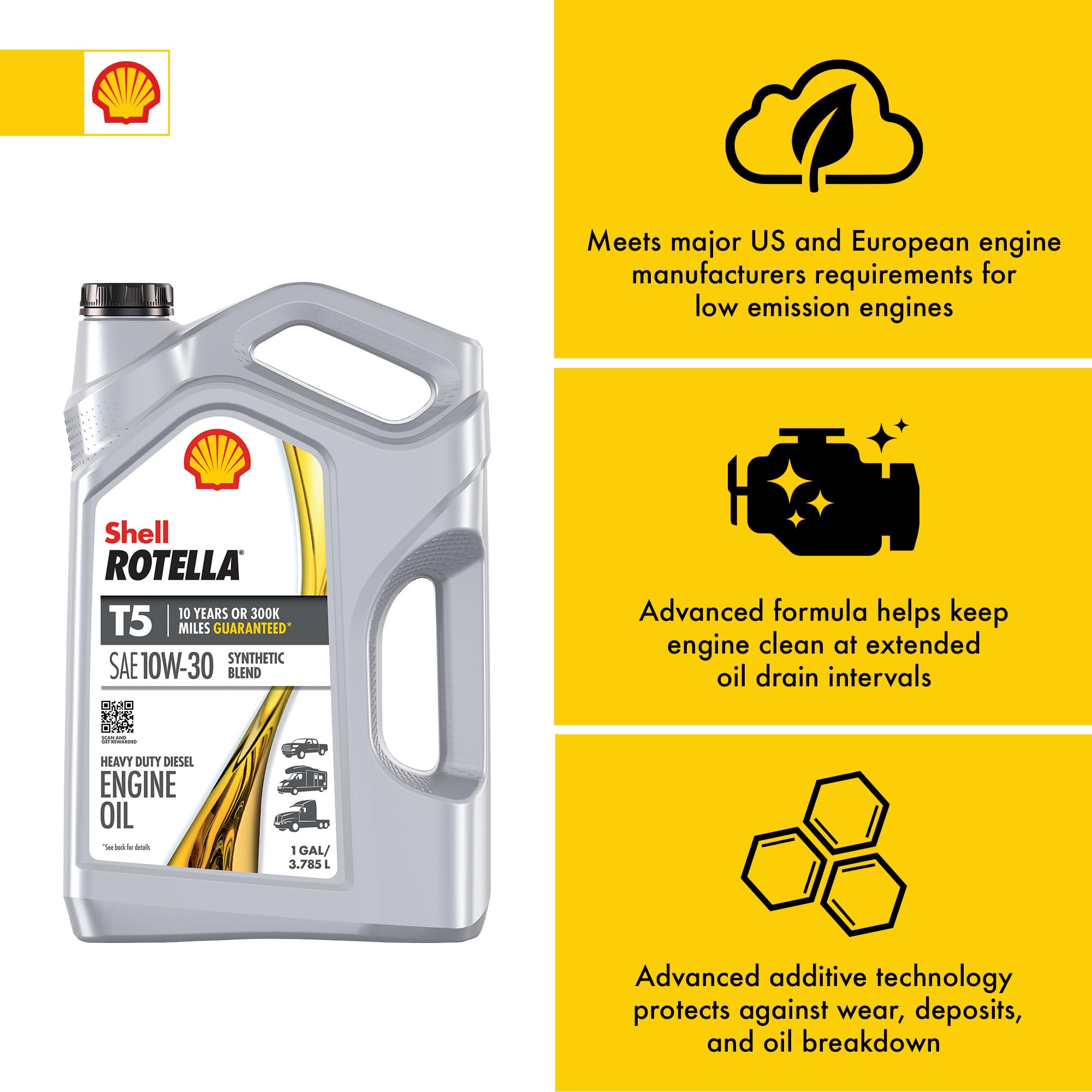 Shell Rotella T5 Synthetic Blend 10W-30 Diesel Engine Oil, 1 Gallon