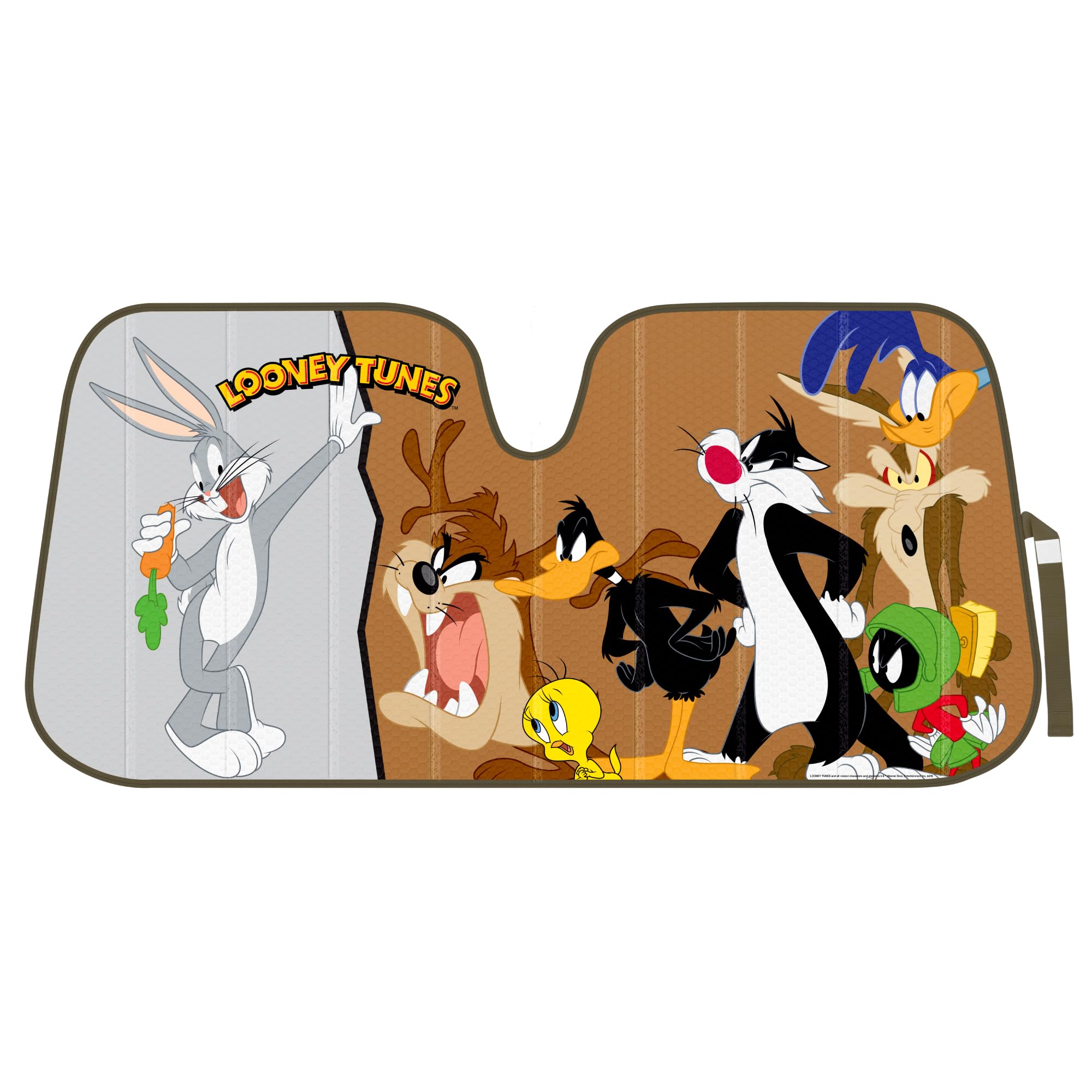 Looney Tunes Car Windshield Sun Shade For Front Window, Officially Licensed Car Sun Shade With Bugs Bunny Taz Daffy Duck And Fri