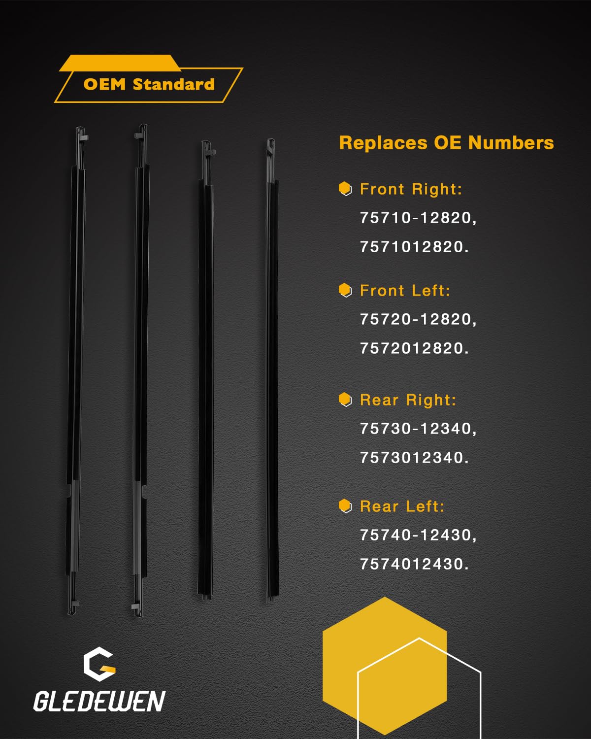 Toyota Scion xB Window Trim Seal, Weather Strip Belt Set, Compatible With 2008-2015, 75710-12820 75720-12820 75730-12340 75740-1