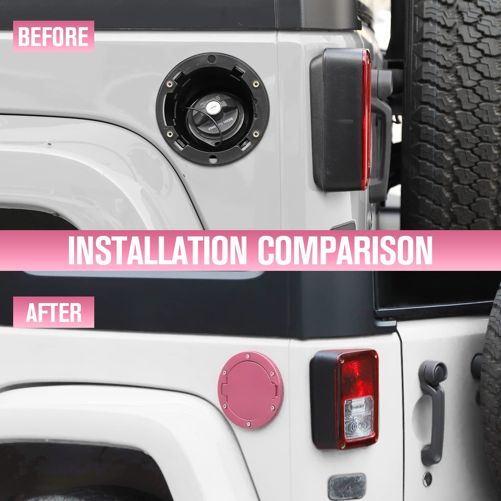 Jecar Jk Fuel Filler Cover Gas Cap Aluminum Alloy Gas Tank Door Exterior Accessories For Jeep Wrangler 2007-2018 Jk Jku, Pink
