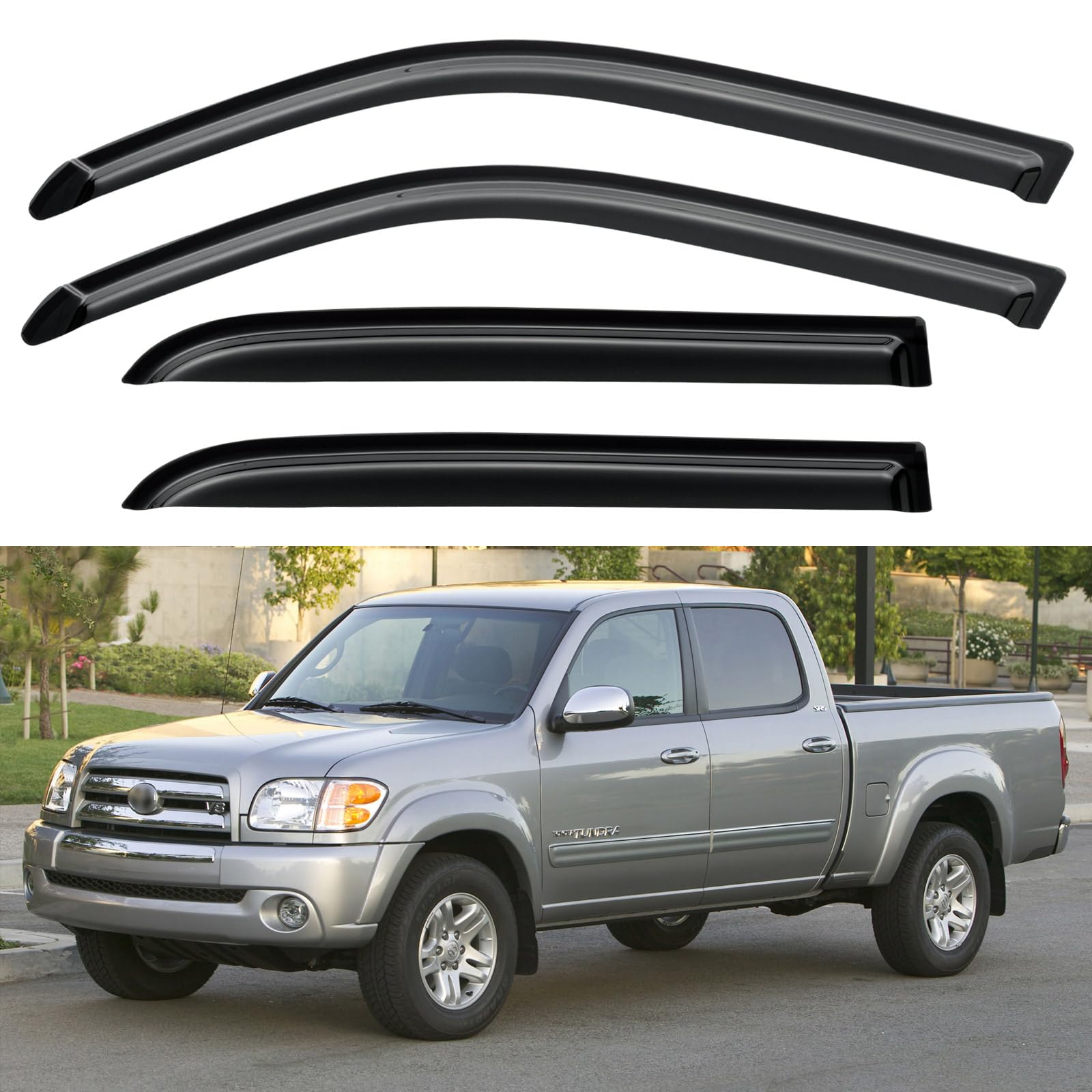 Window Visors Rain Guards for 2004 2005 2006 Toyota Tundra Double Cab, Out-Channel Window Vent Wind Deflectors Visors Shades for