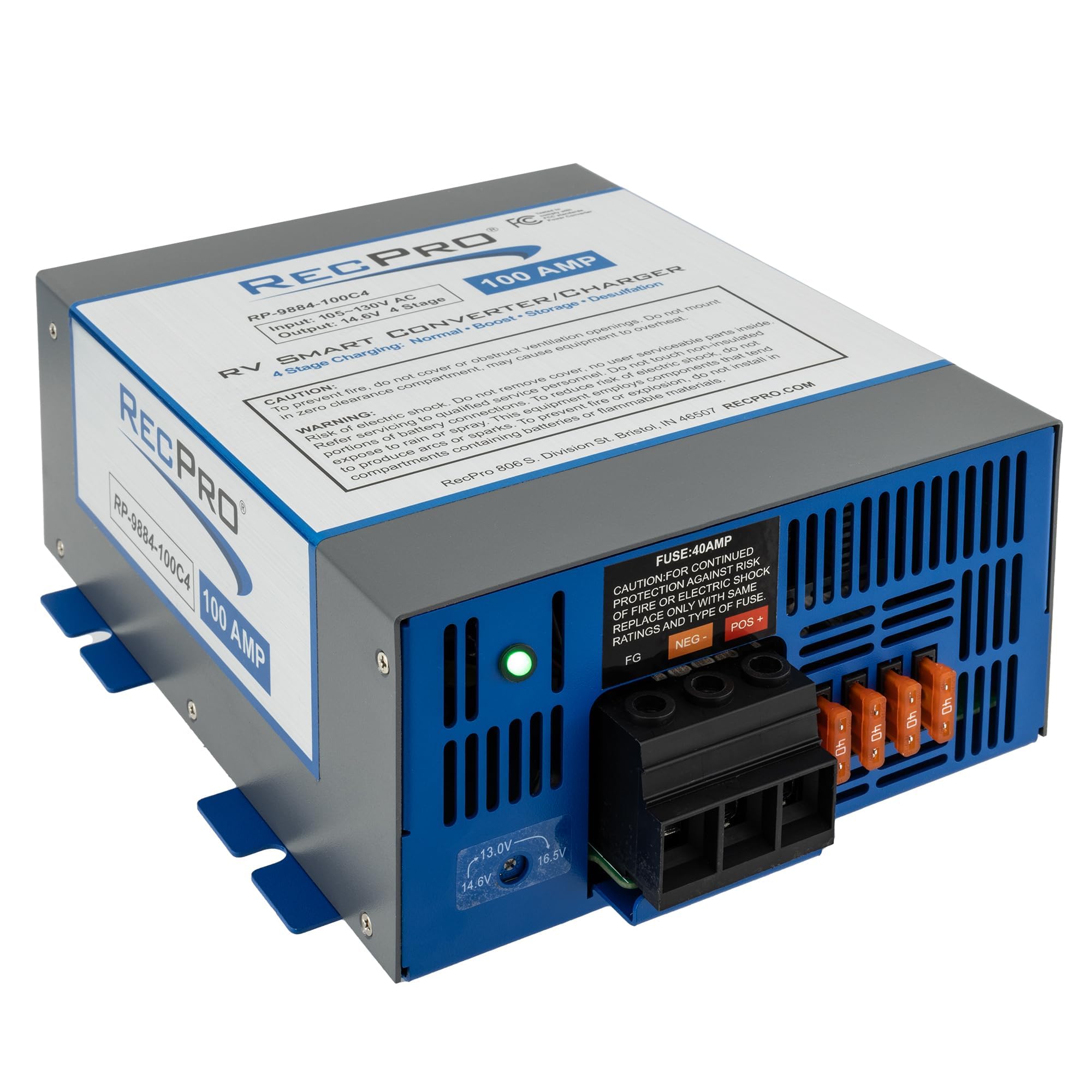 Recpro Rv Converter 100 Amp | Rv Power Converter & Battery Charger | 4 Stage Smart Charging | 120Vac To 12Vdc | 13V To 16.5V Ope