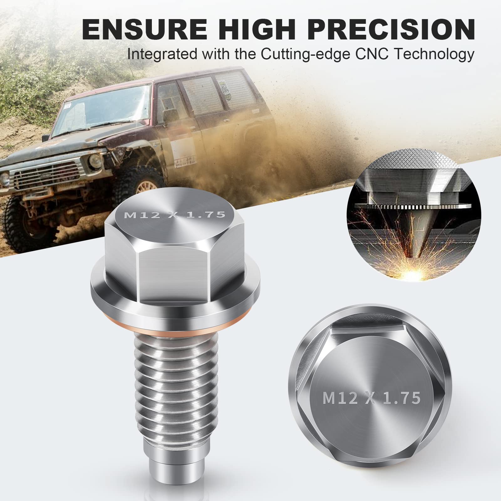 Oxygenie M12 X1.75 Magnetic Oil Drain Plug Stainless Steel With Red Copper Washer Gaskets Replacement For Chevrolet, Gmc, Buick