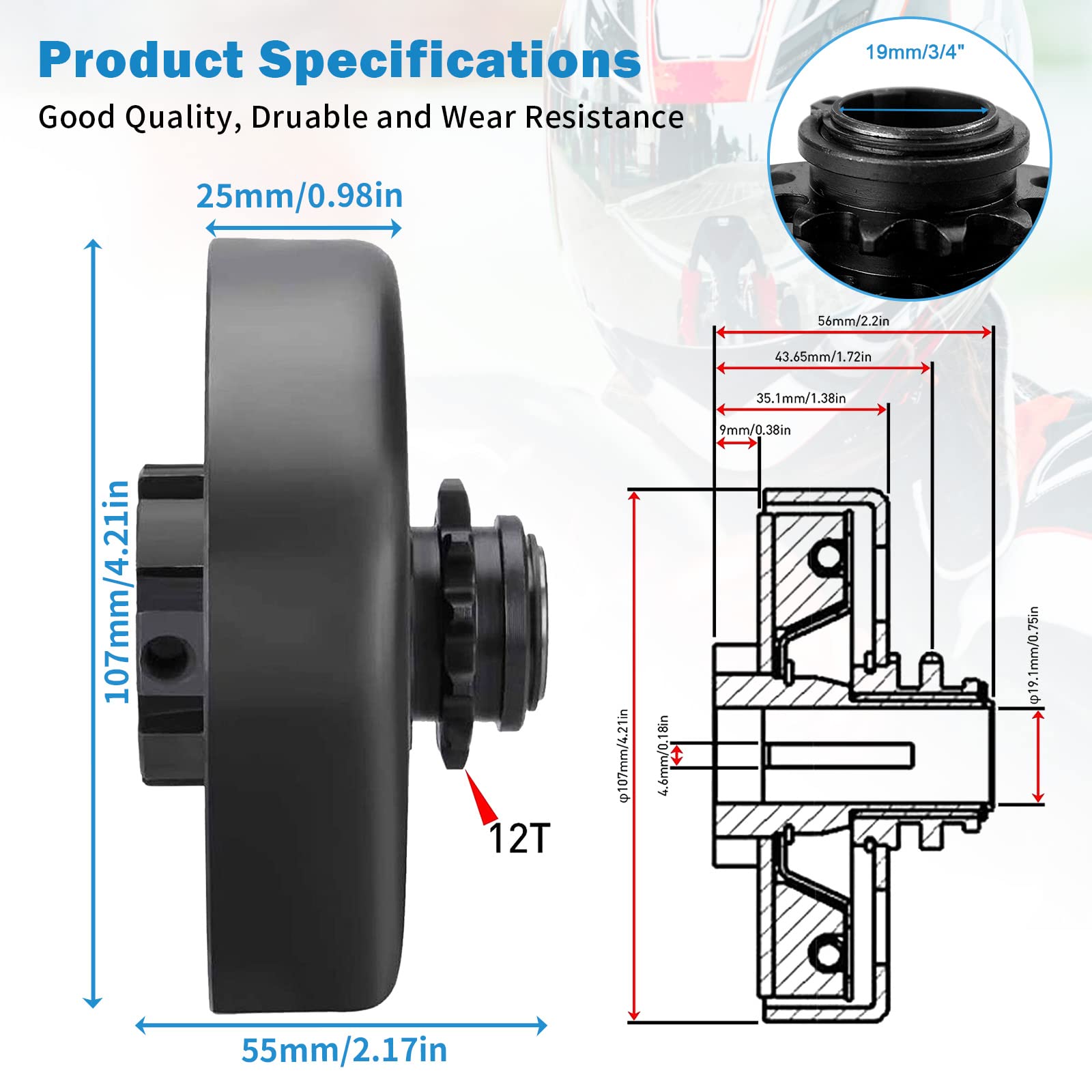 Go Kart Clutch 3/4'' Bore 12T with #35 Chain Centrifugal Clutch and Chain for Go Kart Minibike Honda Kart Engines
