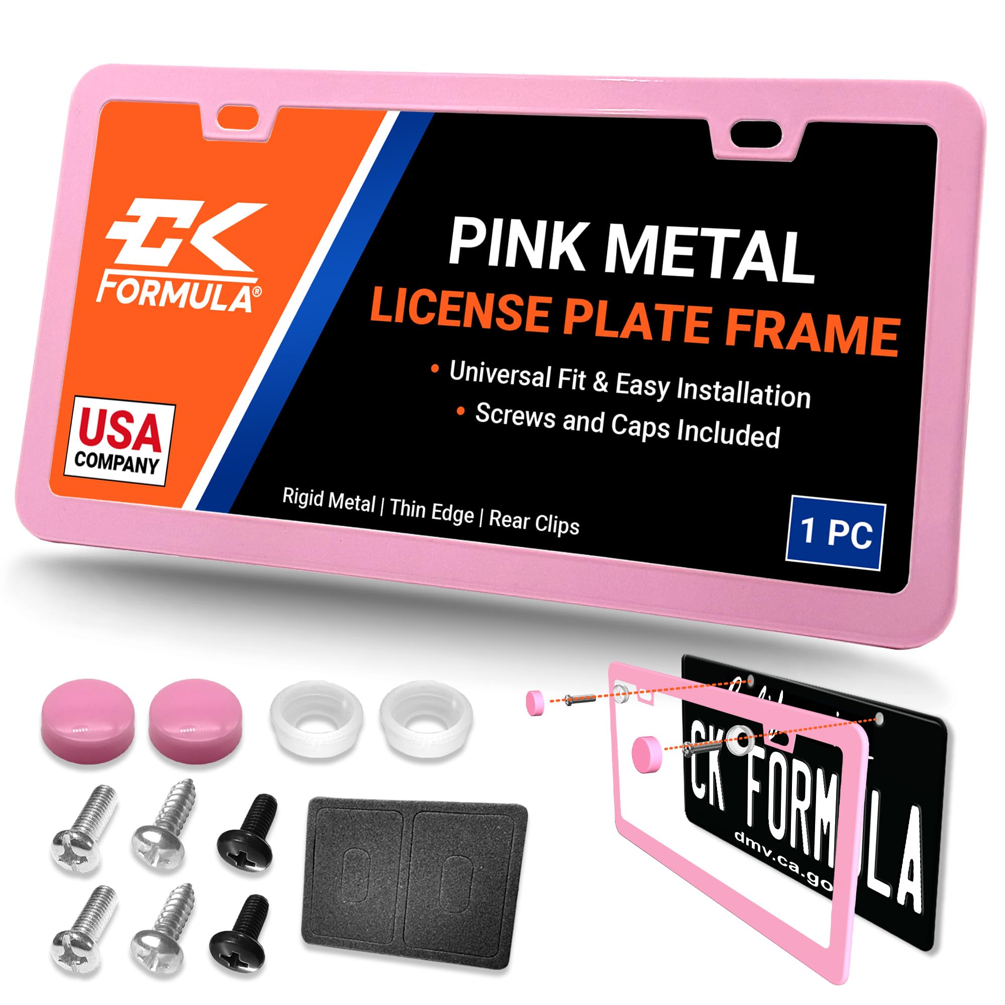 Pink License Plate Frame - Metal Car Plate Frame, Cute Pink License Plate Frames for Women, Girly Car License Plate Holder, Port