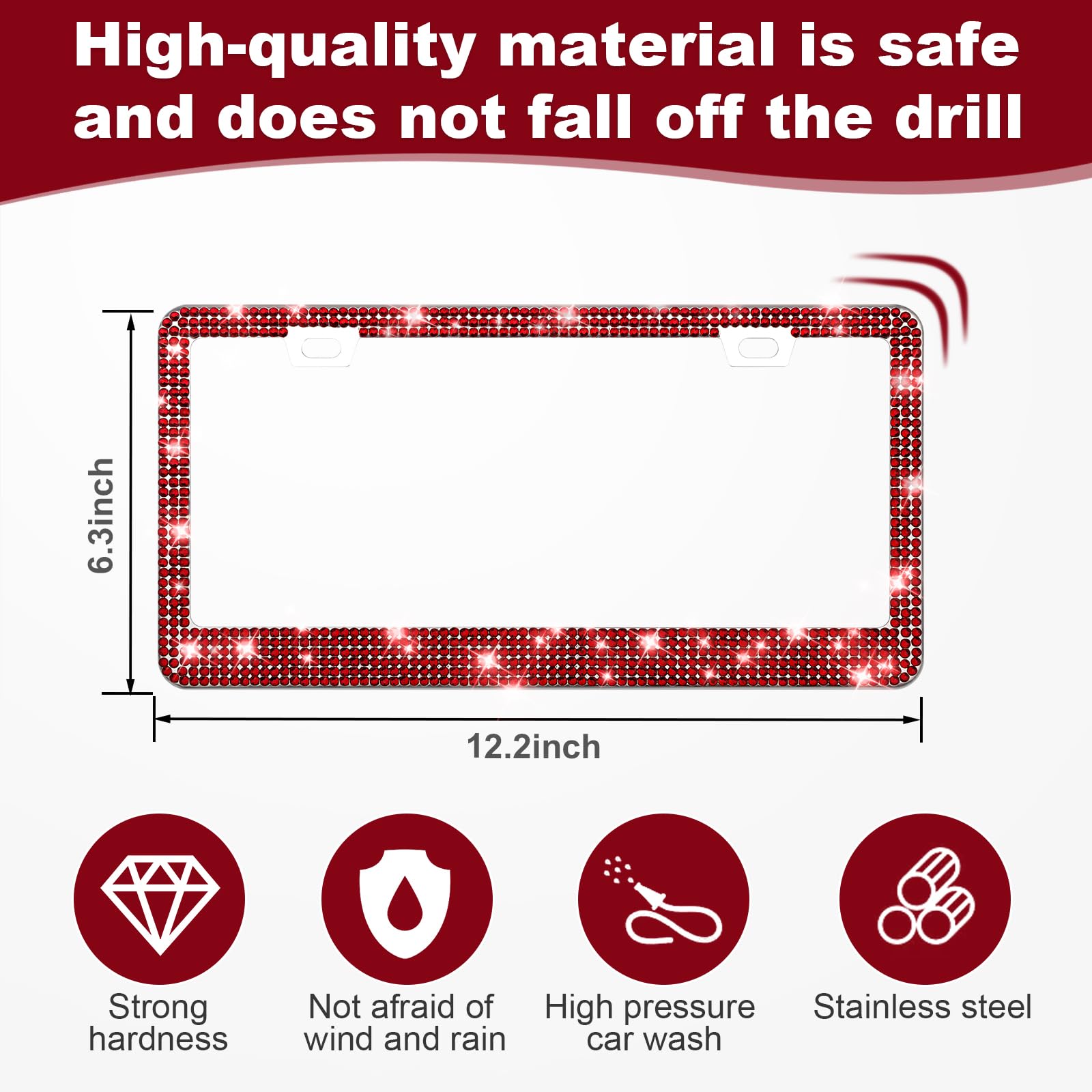 Quanqiufei 2 Pack Bling License Plate Frames For Women, Sparkly Rhinestone Diamond Car Accessories With Glitter Crystal Caps (Bu