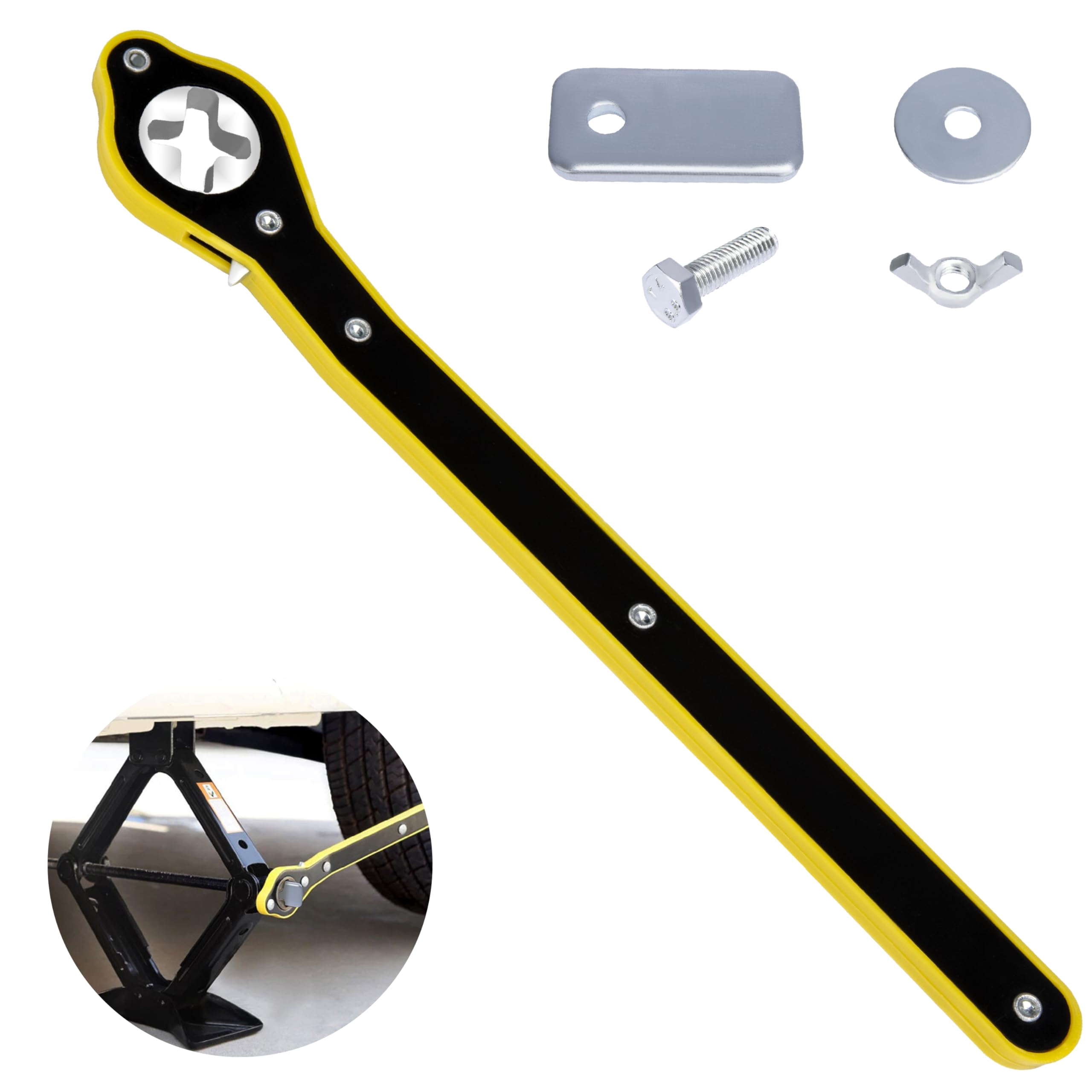 ecocstm Car Jack Ratchet Wrench, Labor-saving Tire Jack Handle, Scissor Jack Adapter for Car with Long Handle, 360 Swivel Tire W