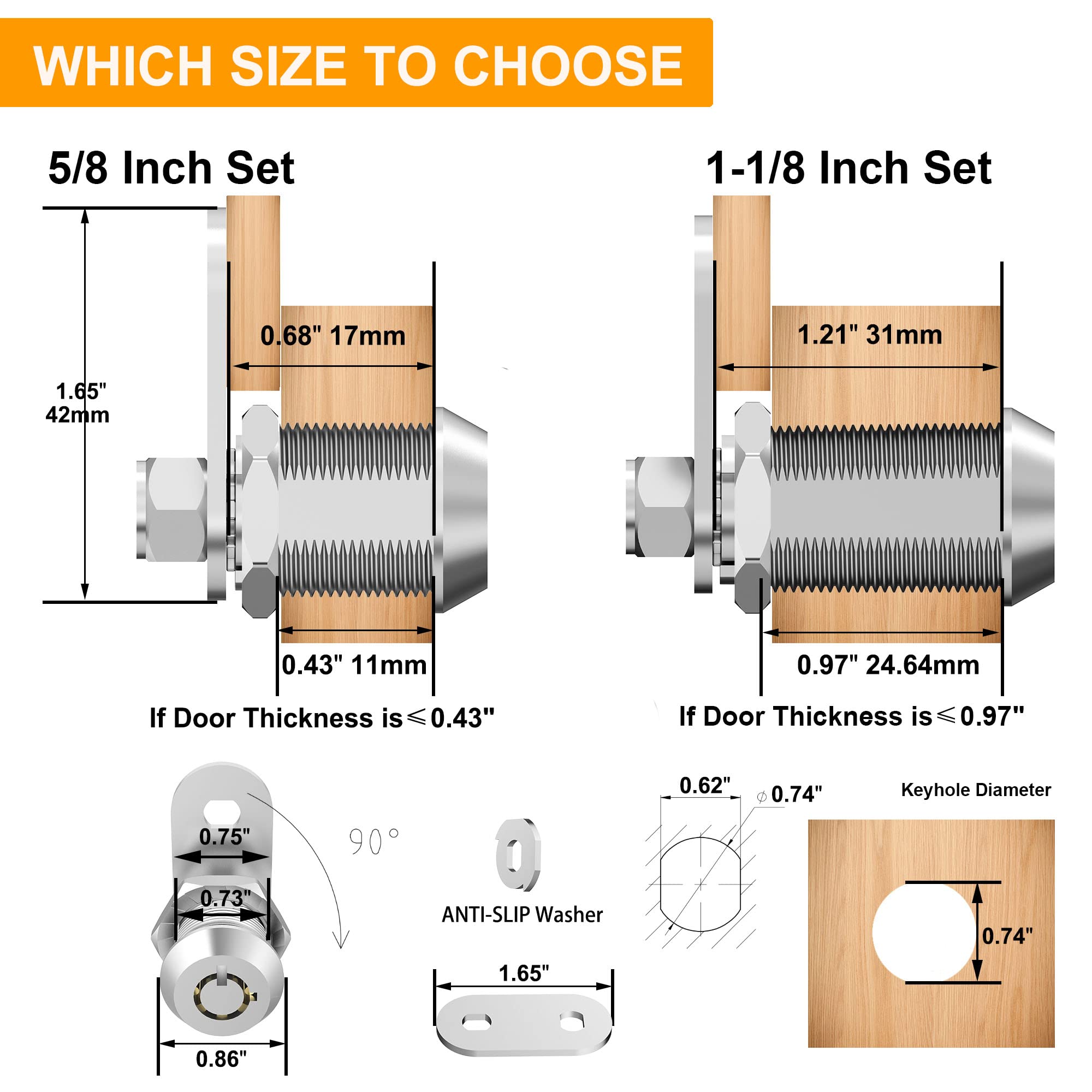 5 Pack Cam Locks Keyed Alike, 1-1/8'' Cabinet Locks With Keys, Rv Storage Lock Secure Rv Compartment Door Toolbox Mailbox Lock R