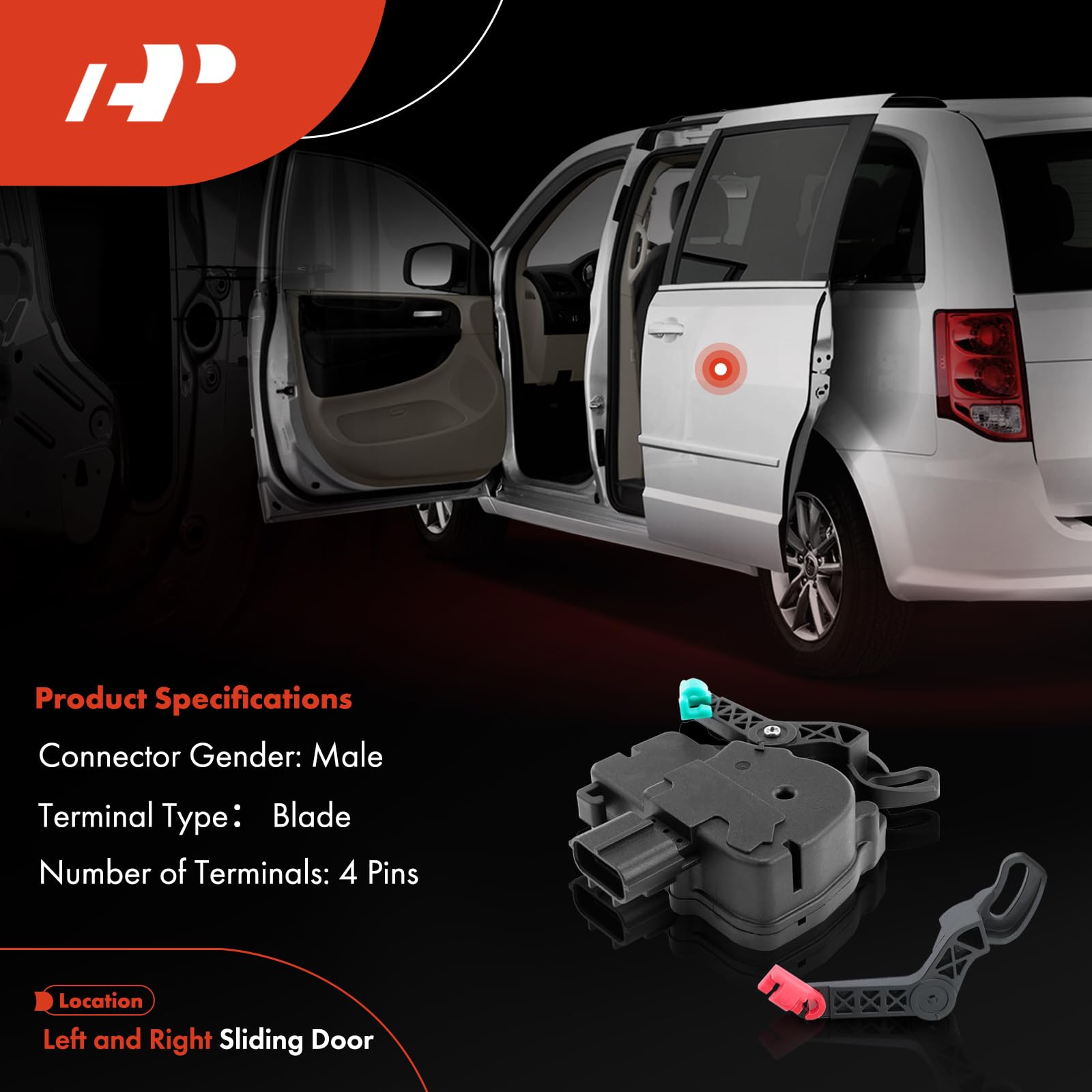 A-Premium Left & Right Sliding Door Lock Actuator Compatible with Chrysler Town & Country 2001-2016 & Dodge Caravan 2001-2007 Gr