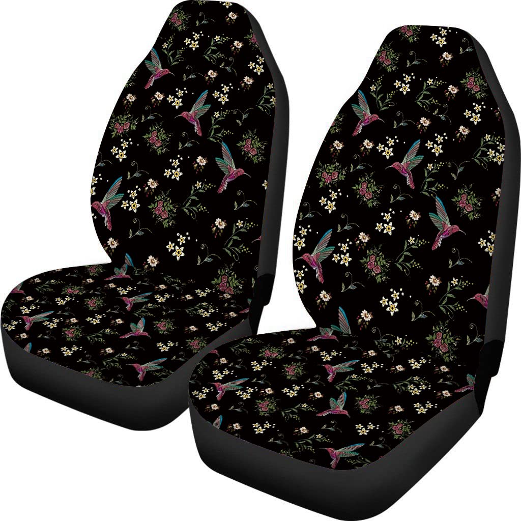 TOADDMOS Floral Hummingbird Seat Covers for Car, Universal Stretchy Cars Front Seat Protectors Cover, Women Car Accessories Deco