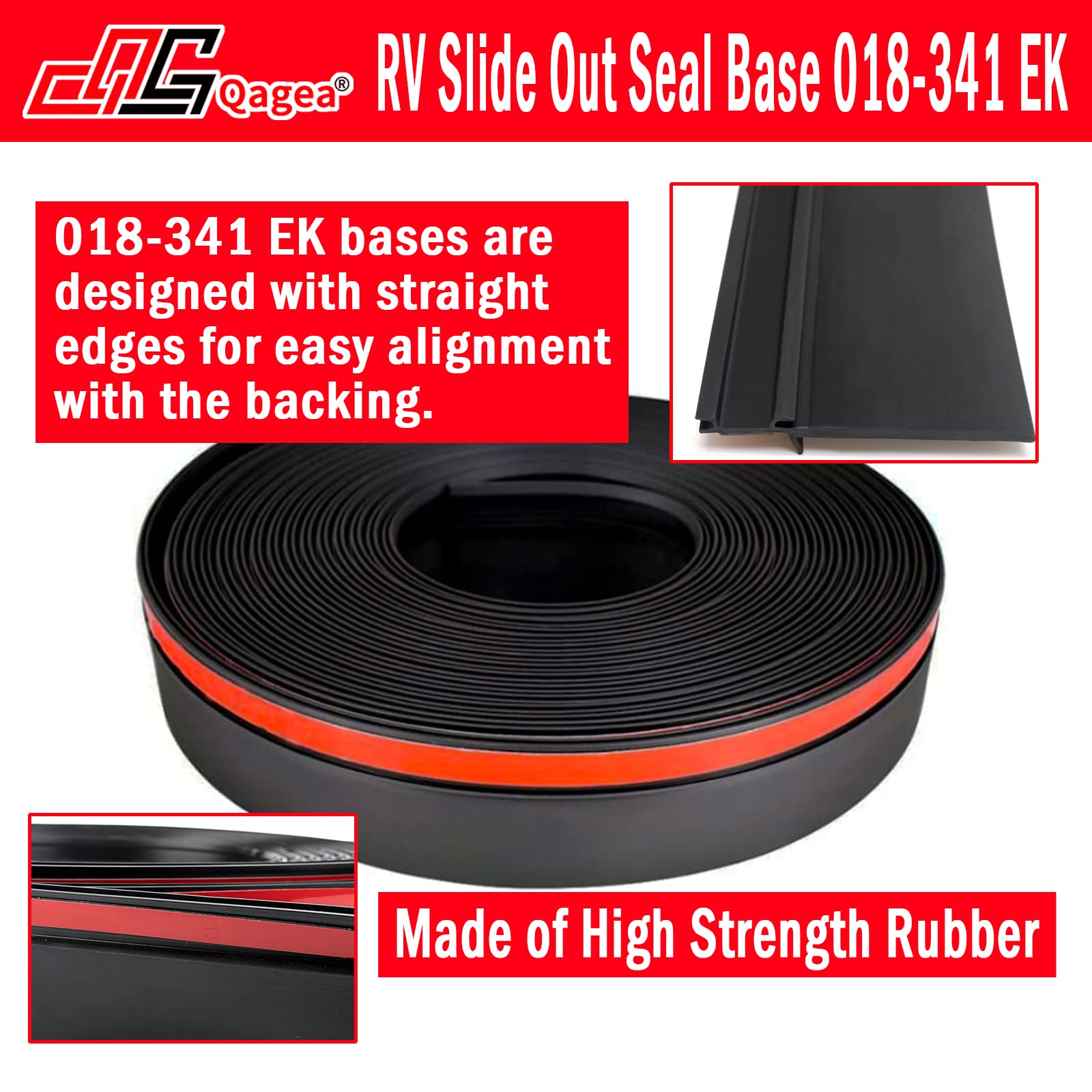 Qagea Rv Slide Out Seal Base & D-Seal Wiper | 018-312-Ekd & 018-341 Ek | 1' X 15/16' X 35' & 1/2' X 2.75' X 35’ Black Rubbers