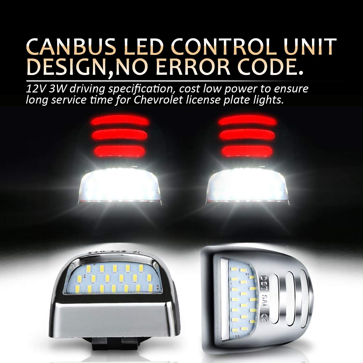 D-Lumina Red Oled Neon Tube Chrome Led License Plate Light Assembly Fit Chevy Silverado Gmc Sierra 1500 2500 3500 Suburban Tahoe Yukon Xl Cadillac Escalade Ext, Rear Tag Lamp 6000K White 2-Pieces