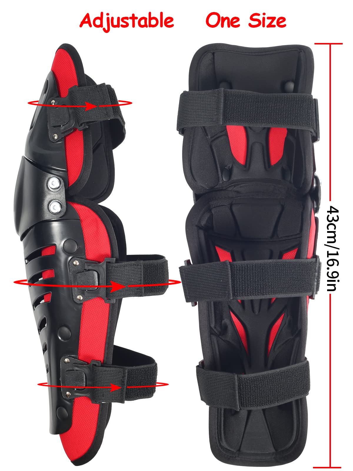 Ridbiker Movable Knee Shin Guard Pads 3 Sections Adjustable Breathable Knee Pads Protector Armor For Motorcycle Cycling Racing Long Leg Sleeve Gear Crashproof 1 Pair (Lengthen, Red)