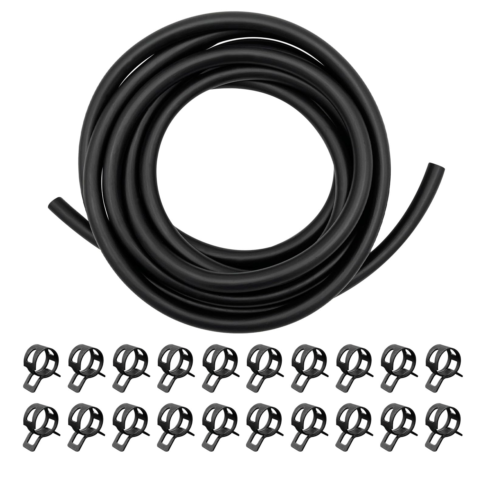 Augeny 10 Feet 1/4 Inch ID Fuel Line Hose with 20PCS 2/5'' Hose Clamps, Rubber Stretchy Fuel Line Kit for Motorcycle Small Disel