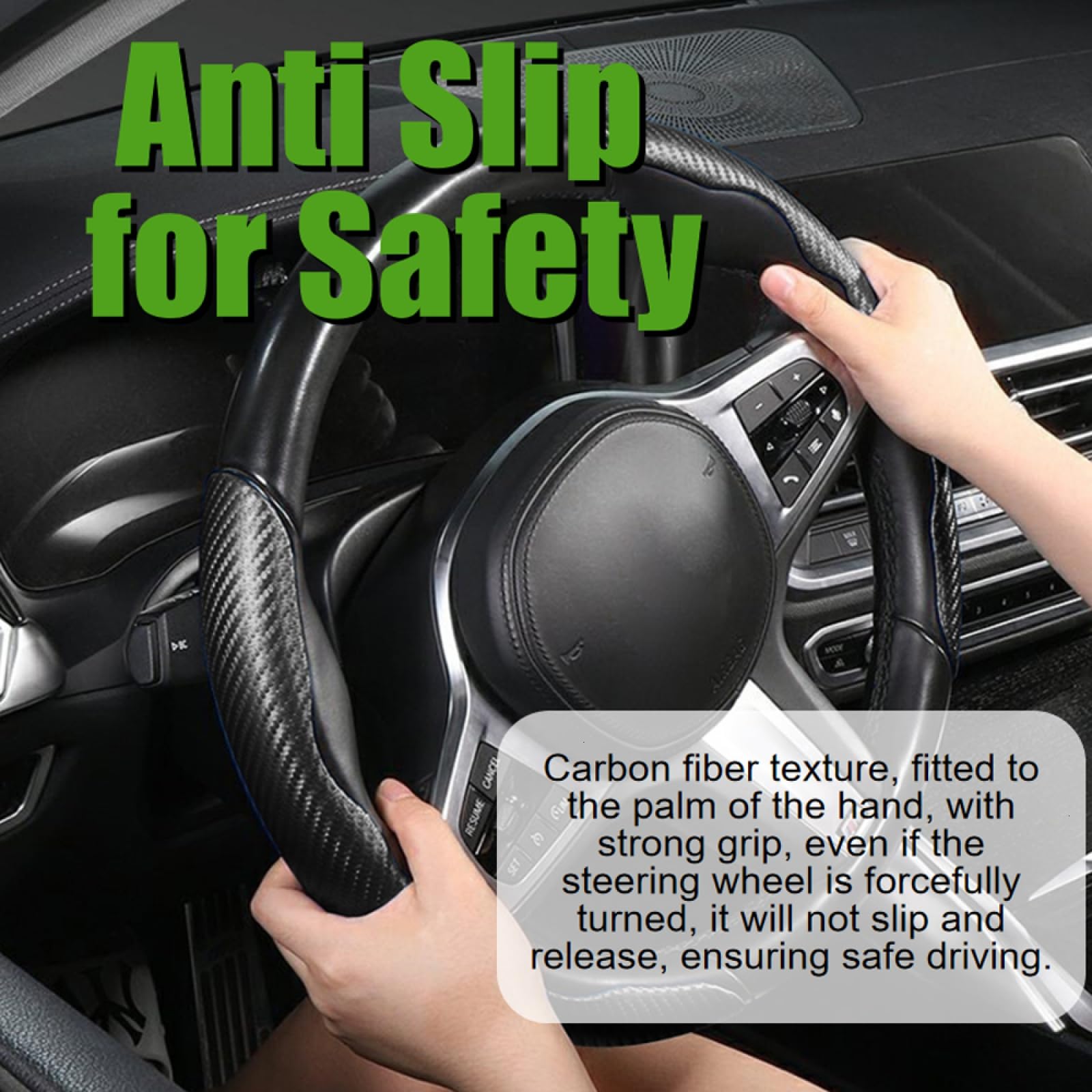 WSSROGY 3 Pack Anti-Skid Segmented Carbon Fiber Car Steering Wheel Cover Protector Universal for Most Car Wheel (Black)