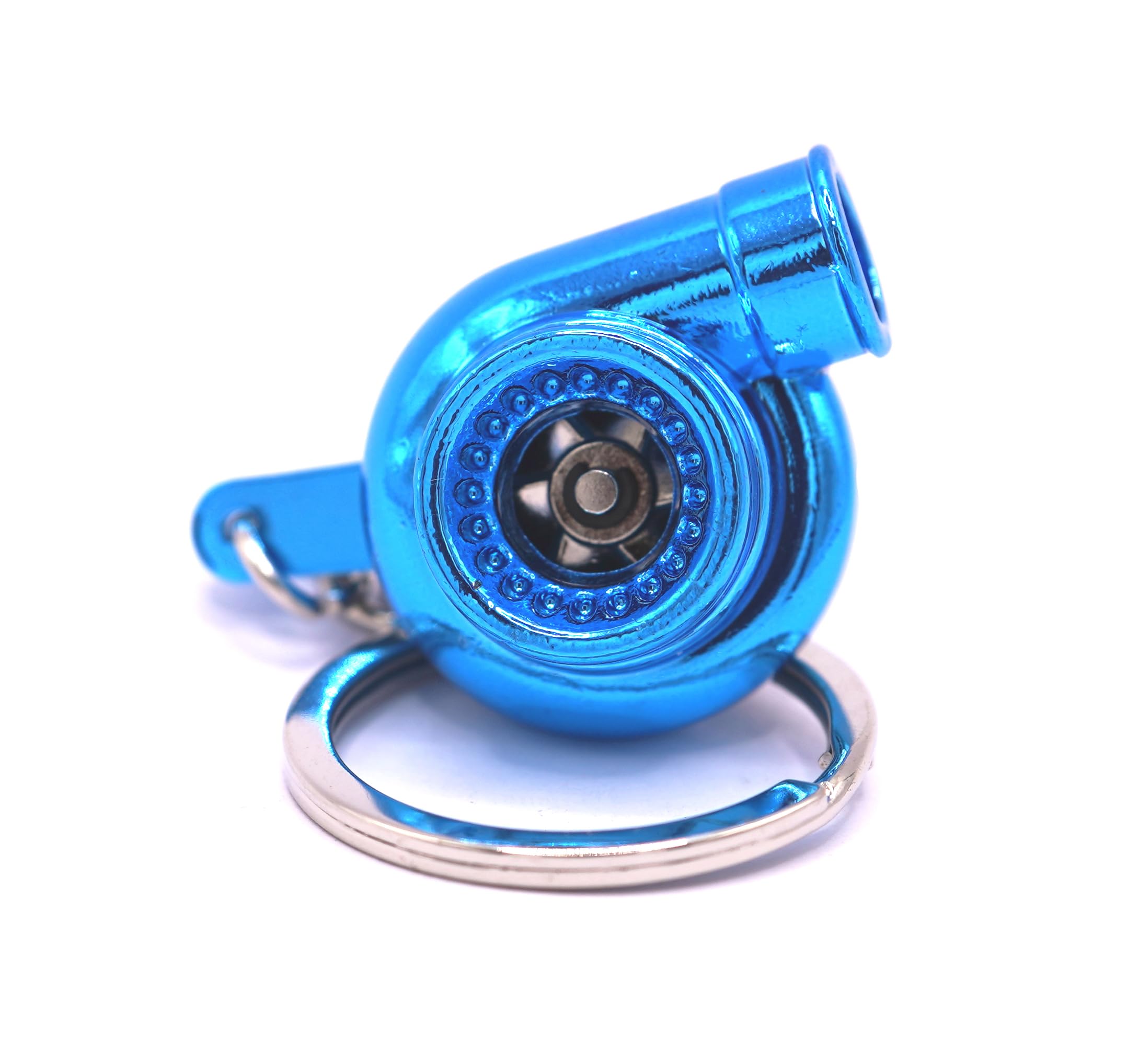 Gt//Rotors Turbo Keychain Metal Spinning Turbocharger Automotive Mini Car Part Keychain Key Ring (Blue Chrome Turbo)
