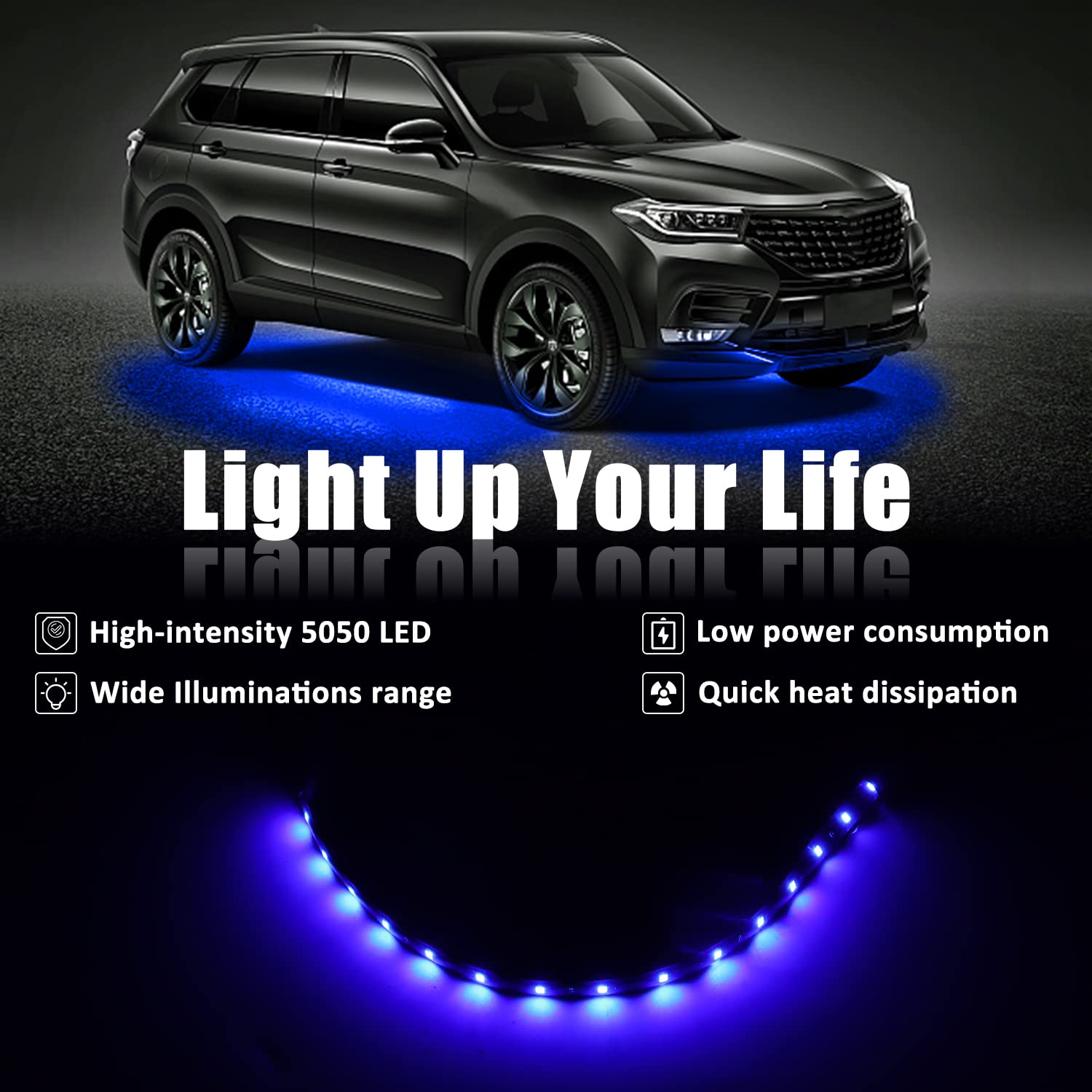 Xtauto Blue 12V 15 Led 30Cm Car Flexible Waterproof Underbody Light Strip Pack Of 20