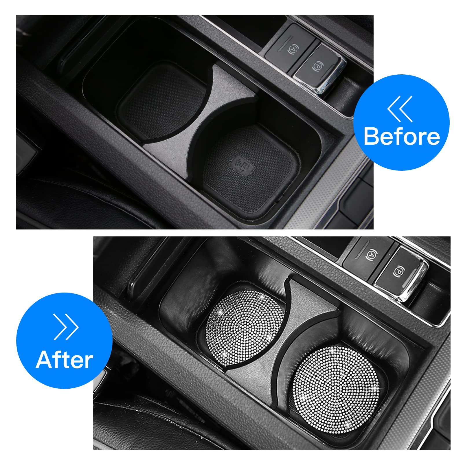 2 Pack Bling Cup Holder Insert Coasters, 2.75 Inch Soft Crystal Rhinestone Rubber Pad Set Round Auto Drink Coaster Car Interior