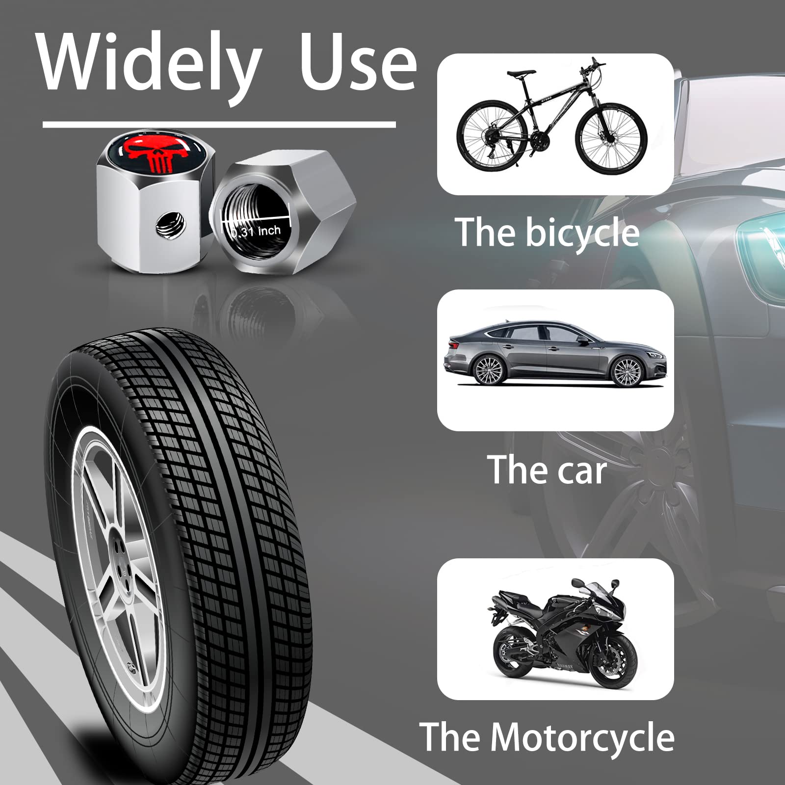 Ajxn 4 Pack Skull Car Wheel Tire Valve Stem Caps Airtight Dust Proof Covers Universal Tire Air Valve Caps For Cars, Trucks, Bicycles, Car Accessories For Adults (Red)