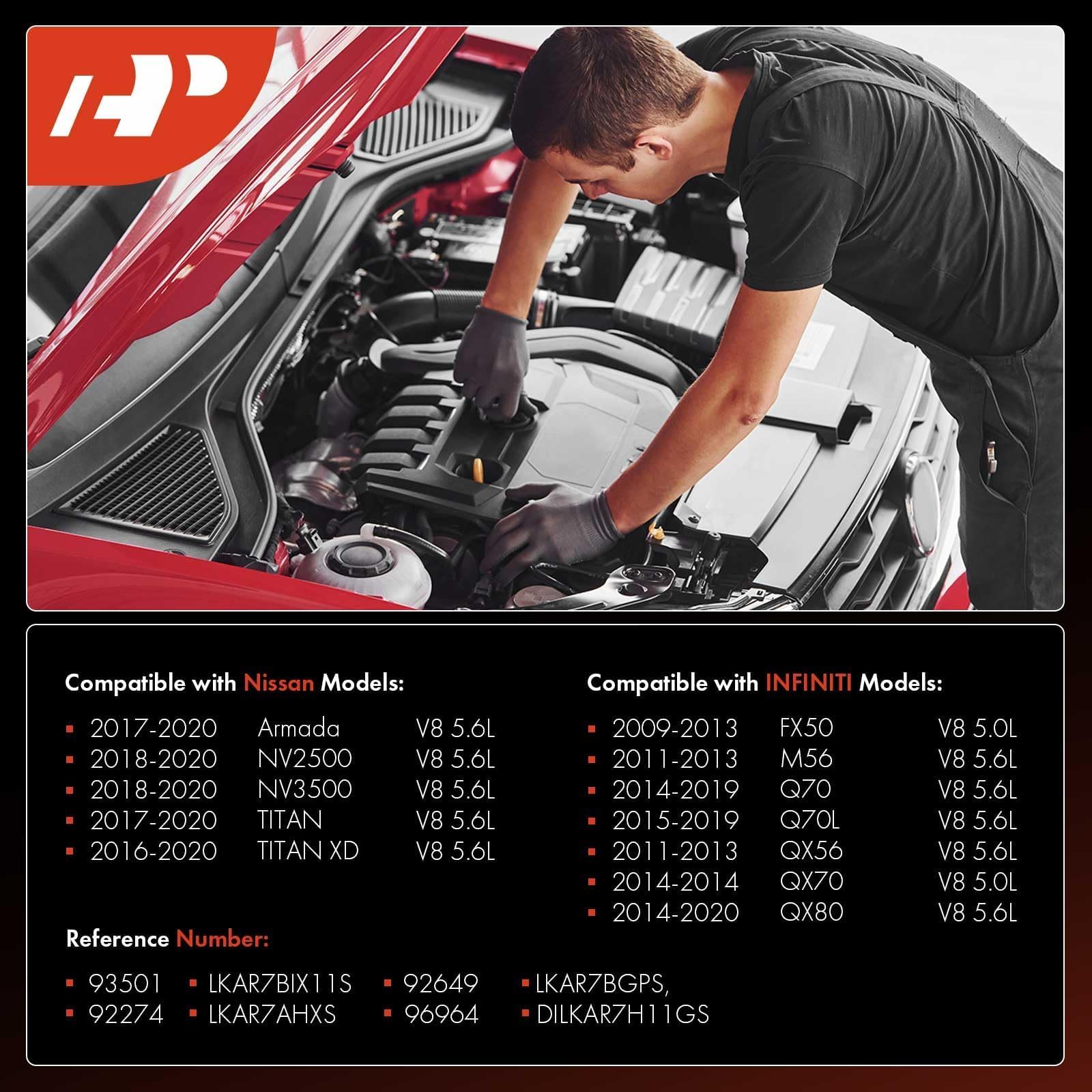 A-Premium Iridium Platinum Spark Plugs (Pack Of 8) Compatible With Nissan Titan 2017-2020, Titan Xd 2016-2020, Armada 2017-2020,