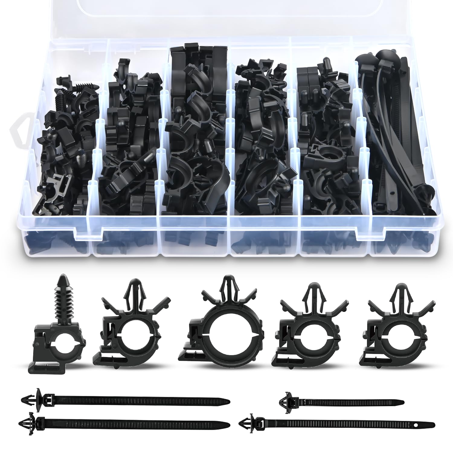 Gooacc 130Pcs Car Wire Loom Routing Clips Assortment - 9 Different Sizes Universal Wiring Harness Routing Clip Replacement Parts