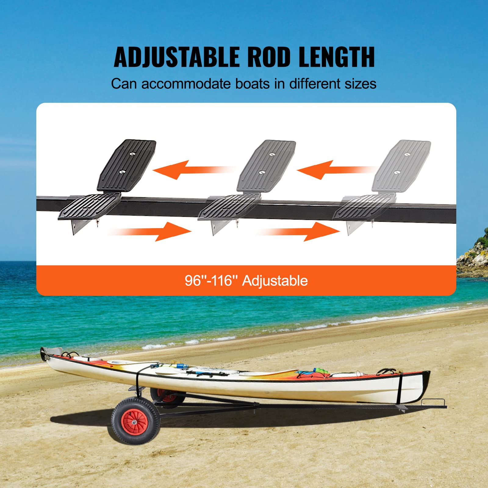 Vevor Boat Trailer Dolly, 420Lbs Load Capacity, Carbon Steel Trailer Mover With 96''-116'' Adjustable Length, For Moving Kayak Motorboat Fishing Boat (420Lbs)