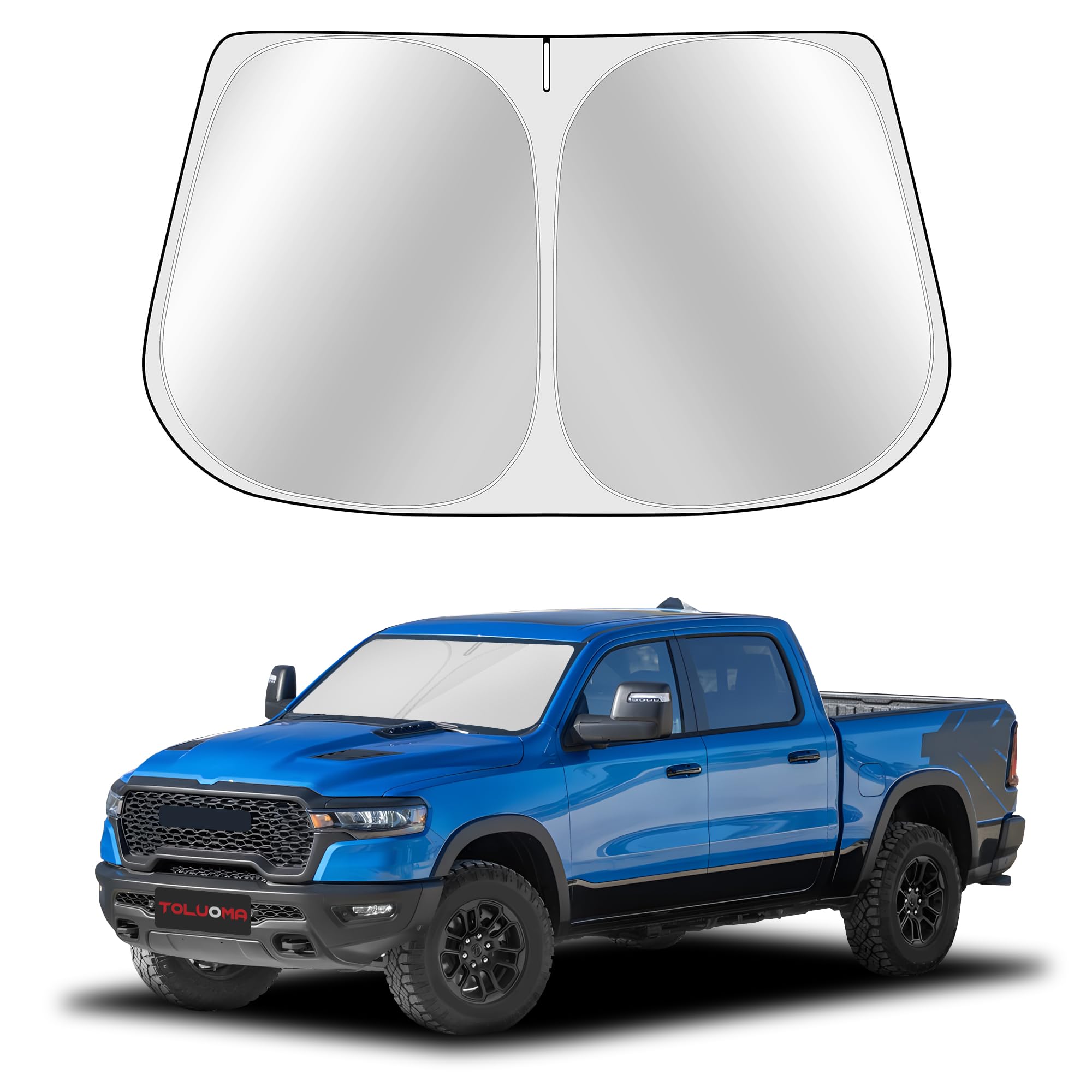 Toluoma Custom Fit Windshield Sun Shade For Dodge Ram 1500 2019-2025 - Full Coverage, 210T Reflective Fabric, Double-Layer Desig