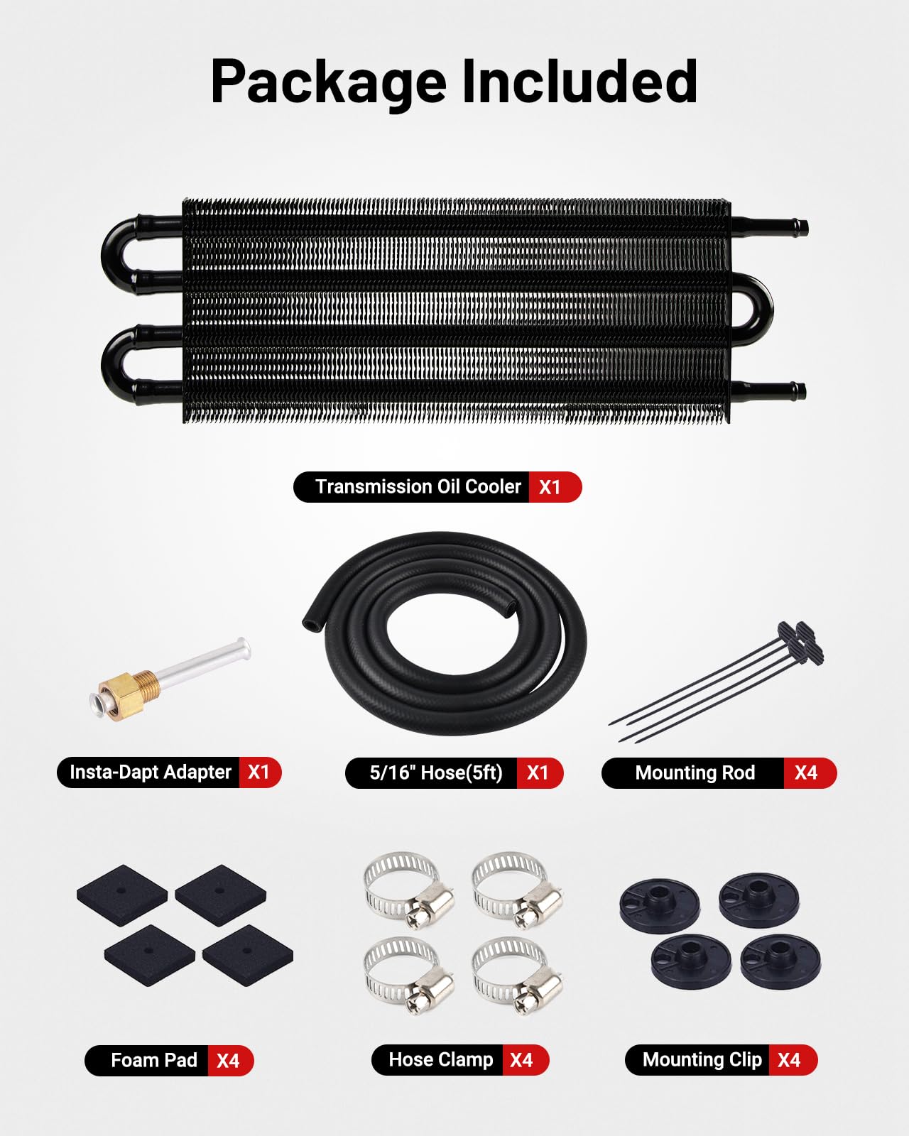 Evil Energy 5/16'' Transmission Oil Cooler, 4 Pass Tube And Fin Cooler Kit Universal Aluminium Black