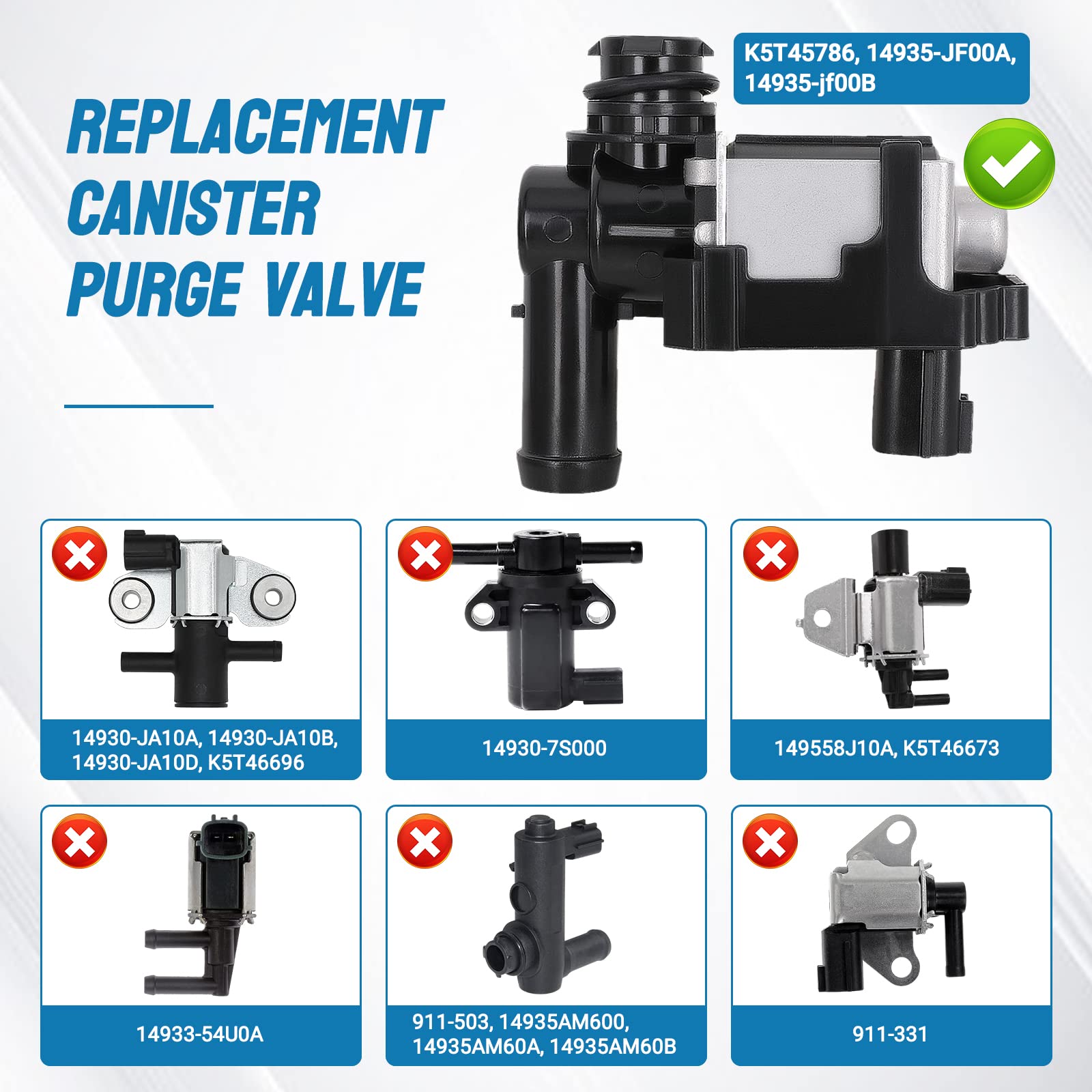 Vapor Canister Purge Valve Solenoid - Evap Vapor Canister Vent Valve Compatible With Infiniti Nissan 2003-2015 - Replaces K5T45786 14935-Jf00A 14935-Jf00B