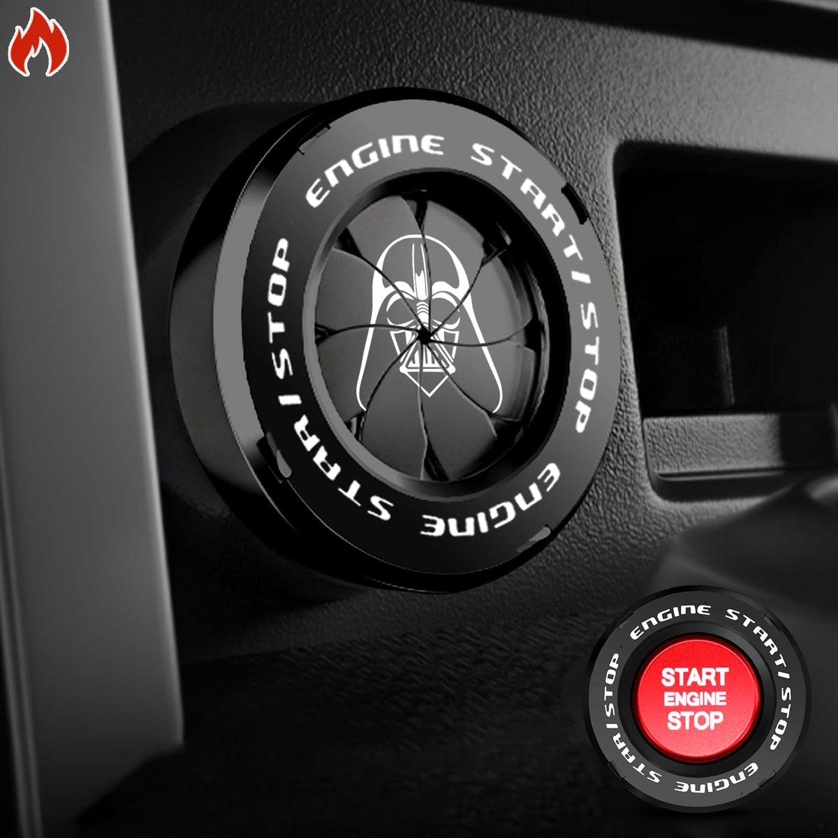 Tybasthe Rotary Push Start Button Cover, Darth Vader Car Accessories Engine Start Stop Button Cover, Star Wars Car Stickers Inte