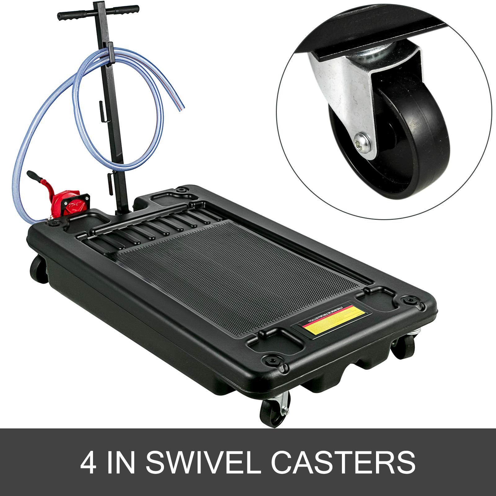 Bestauto Oil Drain Pan, 17 Gallon Oil Drain Pan with Pump, 64L Low Profile Oil Drain Pan with 8' Hose & Swivel Casters for SUV C