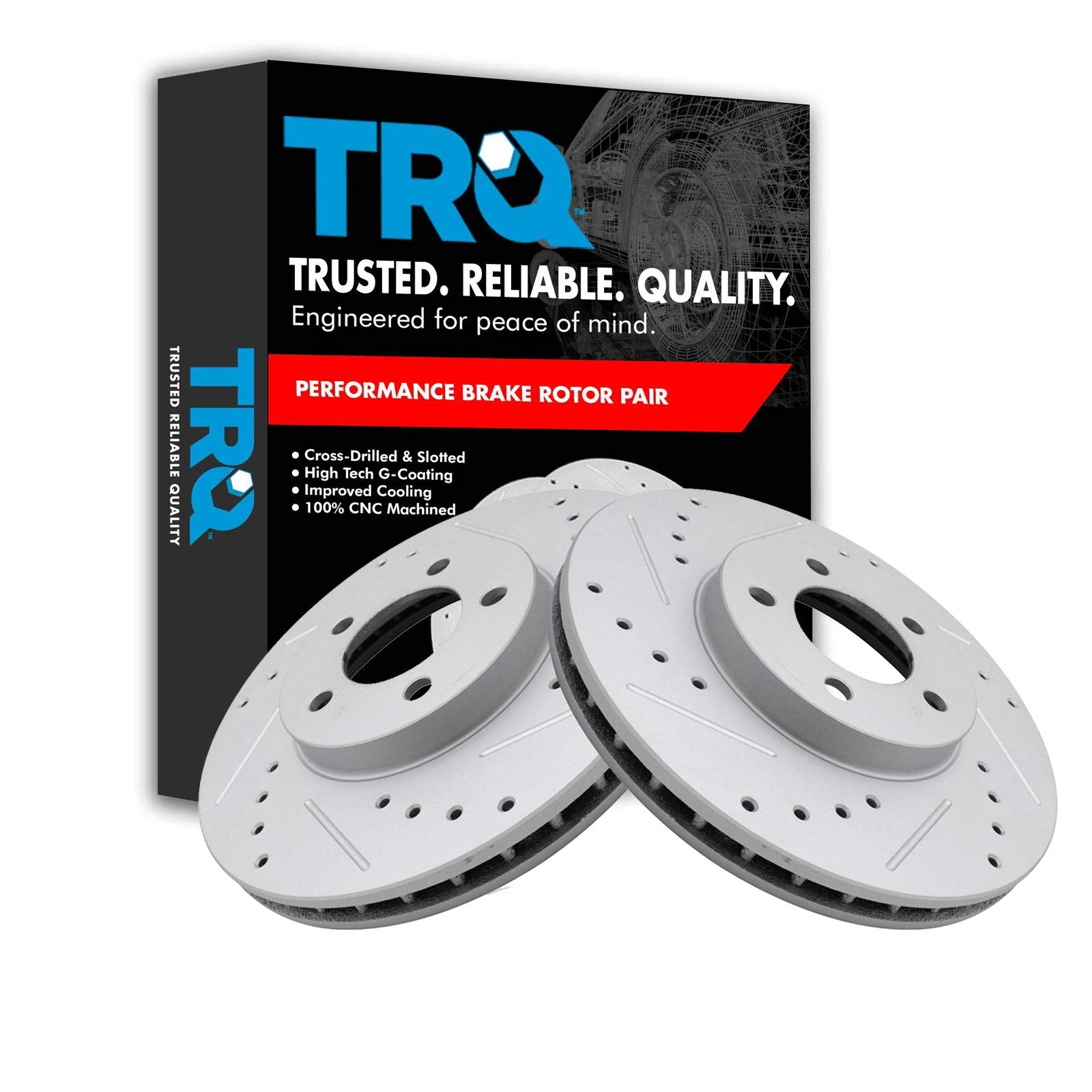 Trq Front Performance Brake Rotor Drilled Slotted Pair Set For 1995-2002 Continental / 1996-1997 Cougar / 2001-2005 Sable / 1996