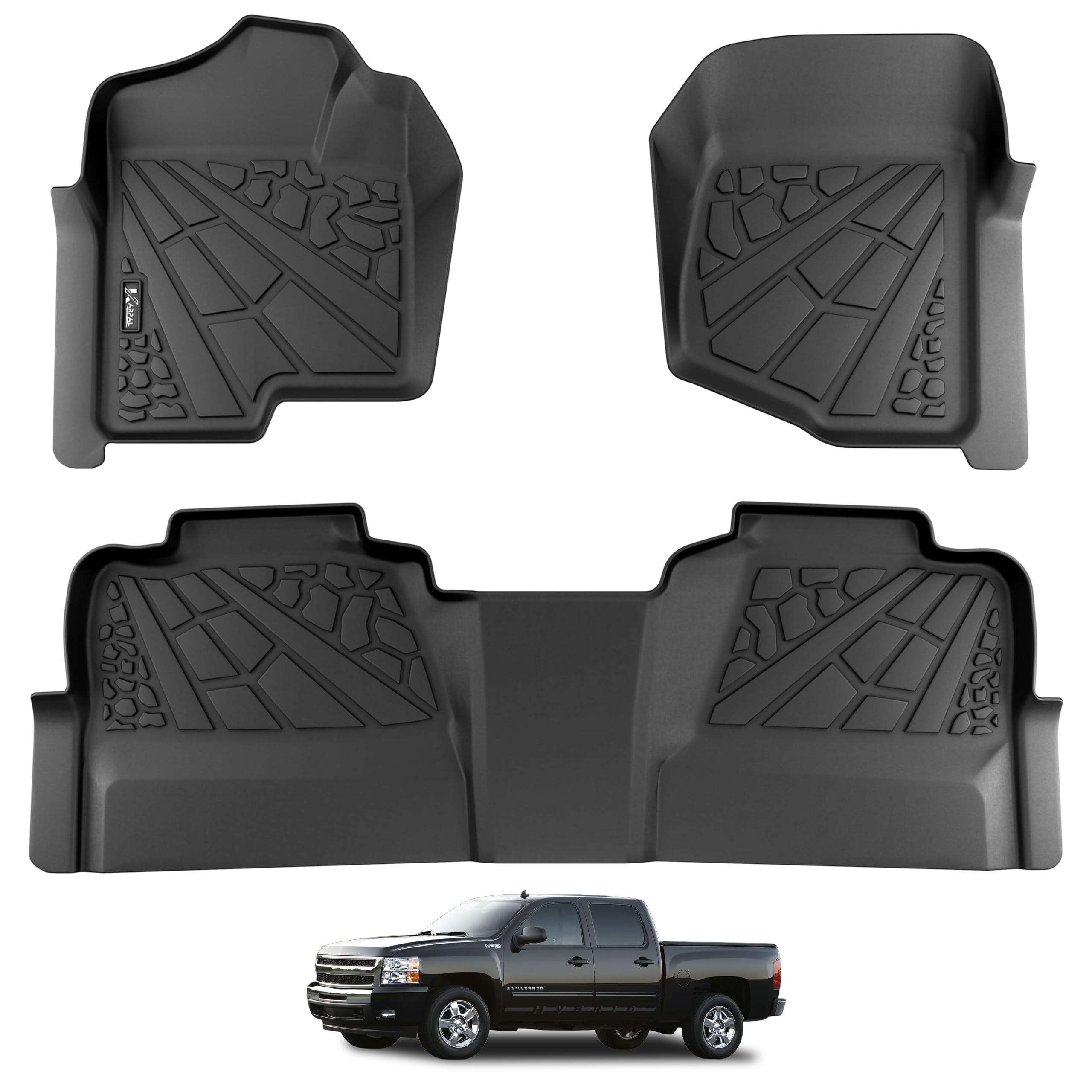 Karpal Floor Mats Fit For 2007-2013 Chevrolet Silverado/Gmc Sierra 1500 Crew Cab/ 2007-2014 2500/3500 Hd(Footwell Coverage), Tpe