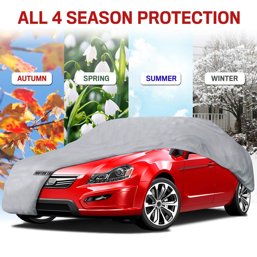 Motor Trend 4-Layer 4-Season Waterproof Car Cover All Weather Water-proof Outdoor UV Protection for Heavy Duty Use Full Cover fo