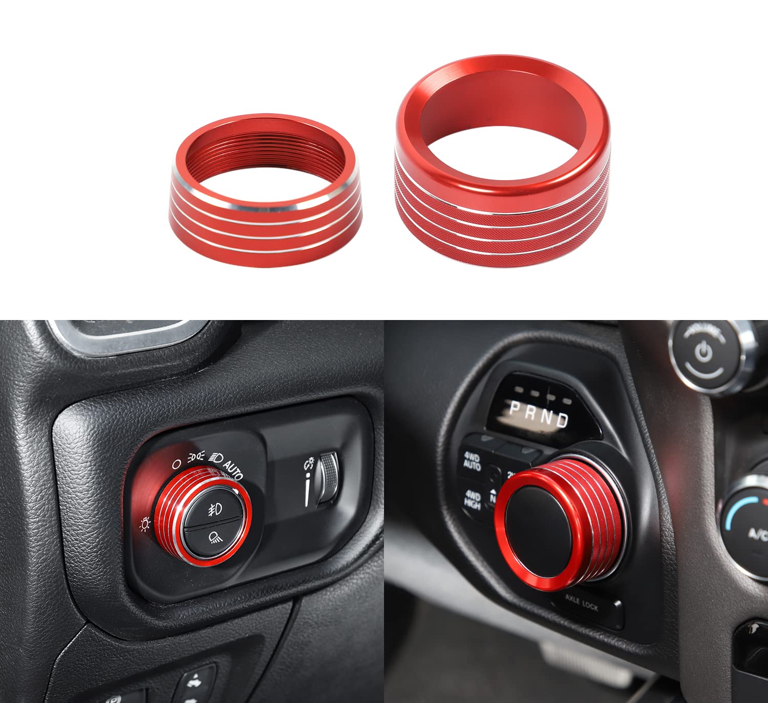 Voodonala For Dodge Ram Aluminum Headlight Headlamp & Gear Shift Shifter Shift Lever Selector Knob Switch Adjustment Knob Cover 
