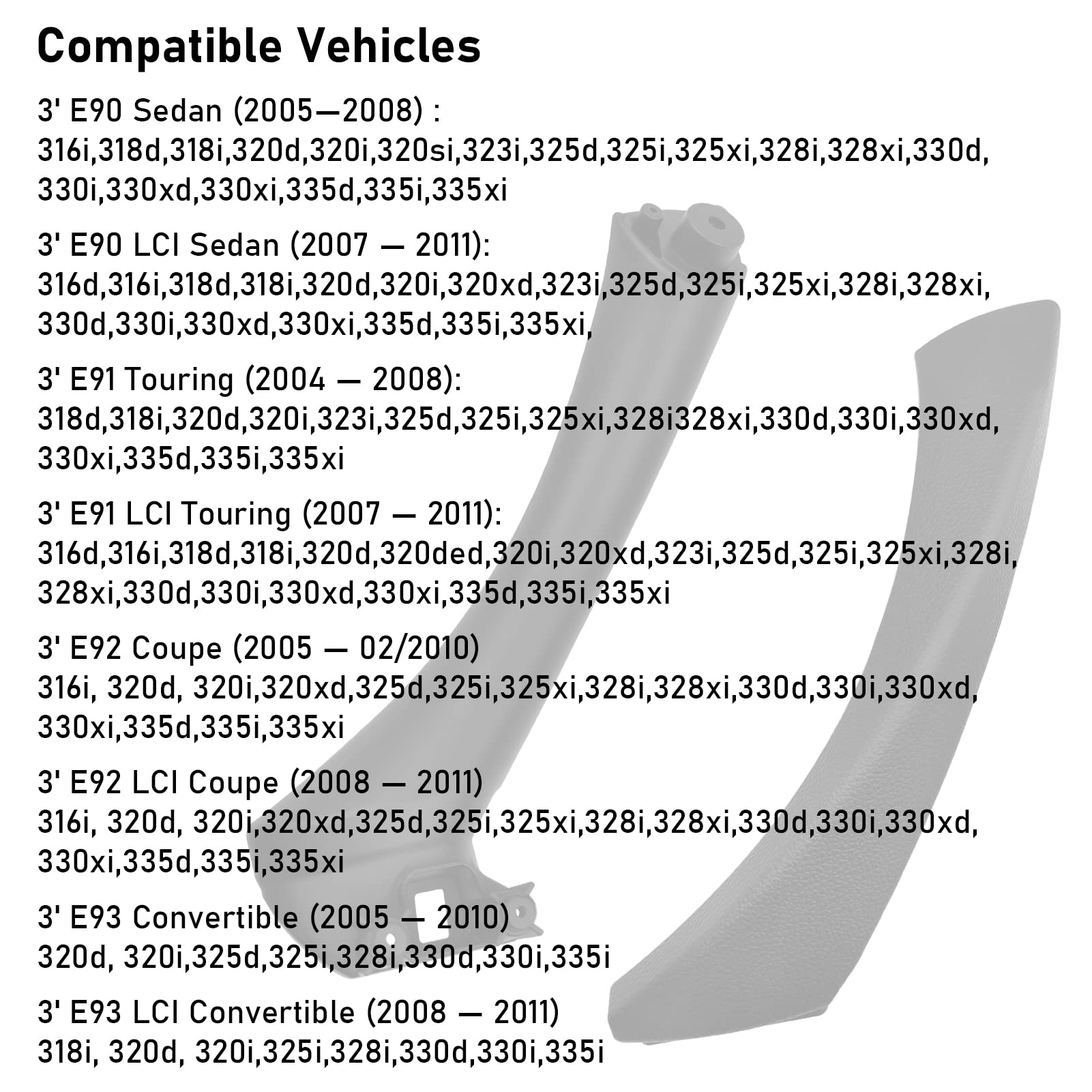 Jaronx Compatible With Bmw 3 Series Door Handle E90/E91/E92/E93 2004-2011, 6Pcs Left And Right Interior Door Pull Handle Replace
