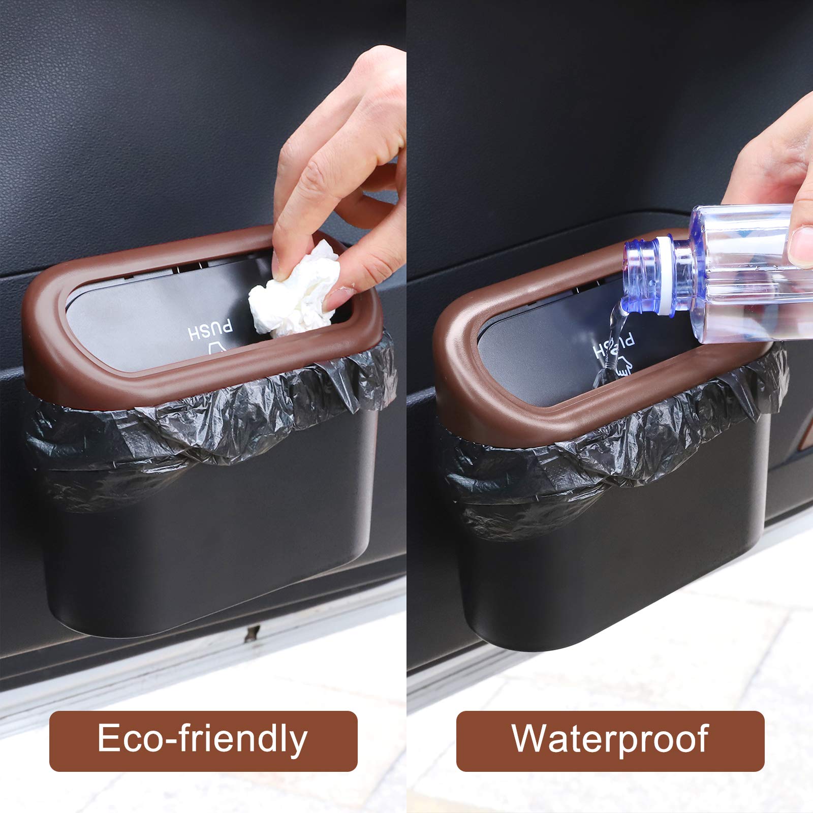 Accmor Car Trash Can With Lid, Mini Auto Trash Bin With Trash Bag Car Dustbin Garbage Organizer Holder, Automotive Hanging Waste