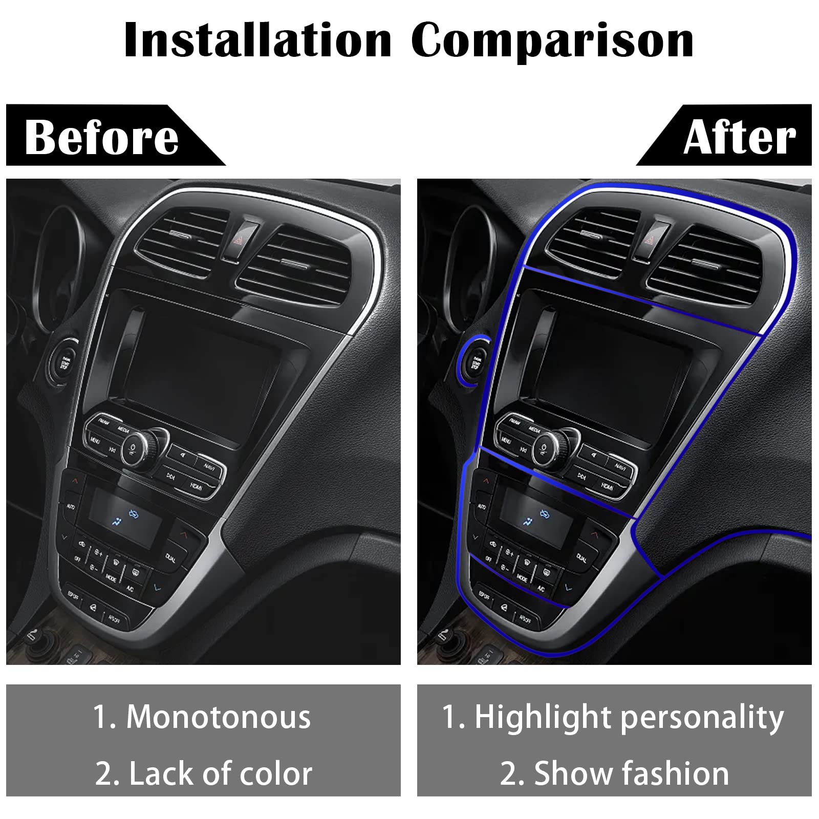 Car Interior Trim Strips,Universal 33Ft Car Electroplating Decoration Styling Door Dashboard, Flexible Interior Trim Accessories With Installing Tool(Blue)
