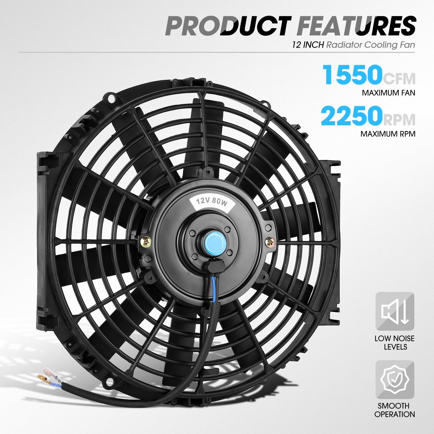 Dna Motoring 2Pcs 12Inch Electric Radiator Cooling Fan Thermostat Wiring Switch Relay Kit, Universal High Performance Slim Fan P