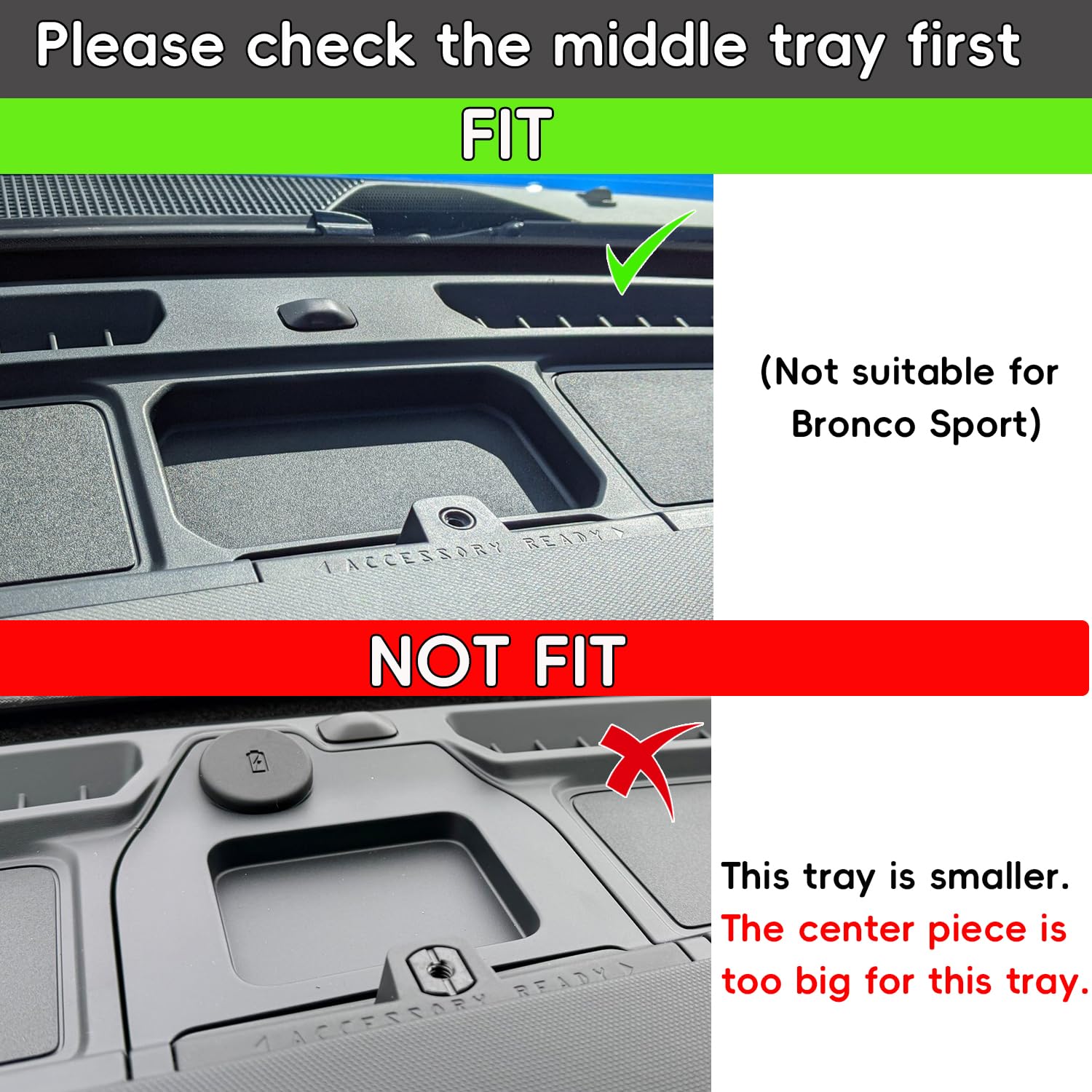 Auovo Dash Cover Tray Compatible with Ford Bronco Accessories 2021 2022 2023 2024 Anti-Slip Silicone Car Dashboard Compartments