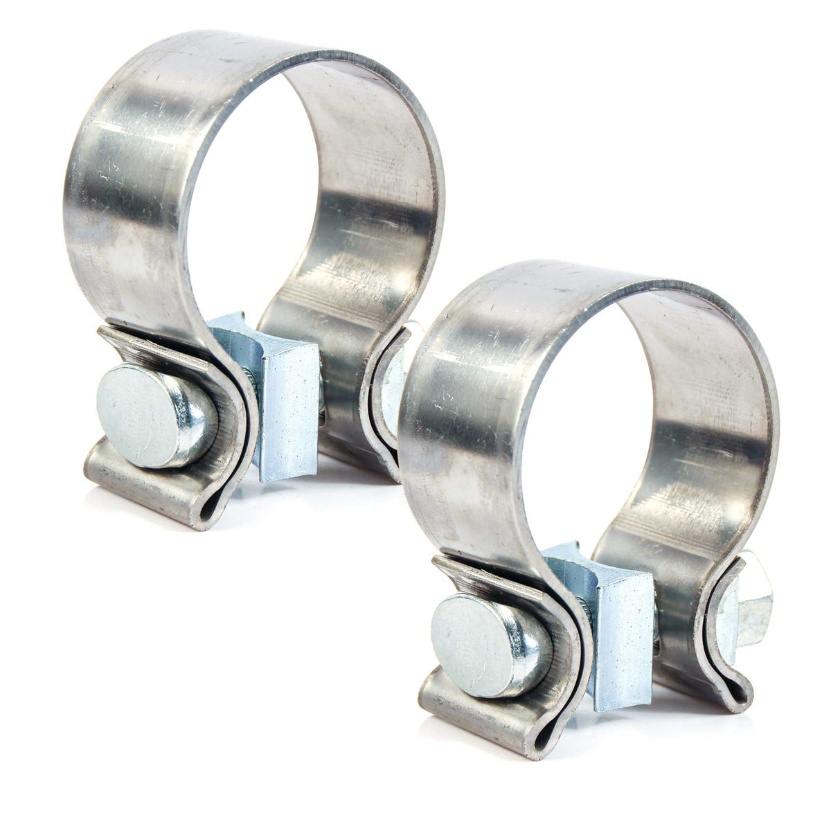 2Pcs Exhaust Clamps 1.75 Inch Butt Joint Exhaust Pipe Muffler Clamp Band Stainless Steel Connection For Cars