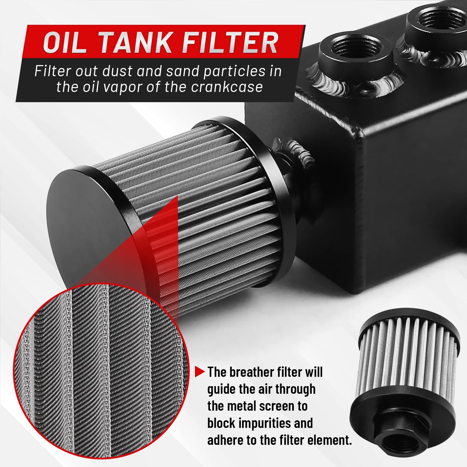 Bomling Universal 2L Oil Catch Can Tank Baffled 10An With Breather Filter Aluminum Reservoir Tank Black