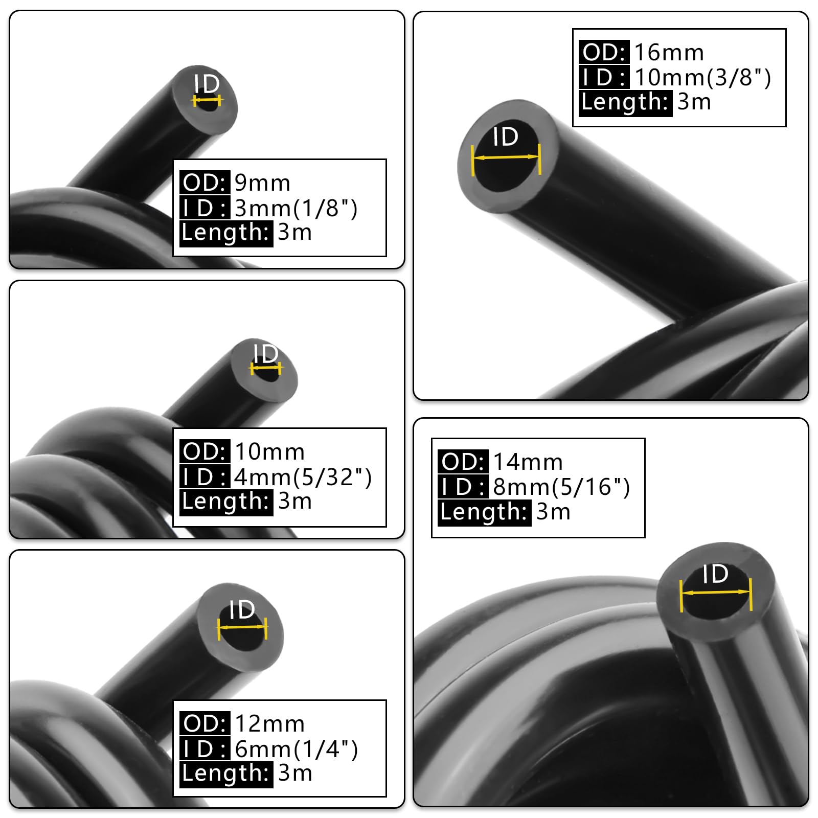Vacuum Hose Automotive 10 Ft 5Pcs, 1/8'' 5/32'' 1/4'' 5/16'' 3/8'' Id High Performance 130Psi, Vacuum Lines Automotive, Silicone