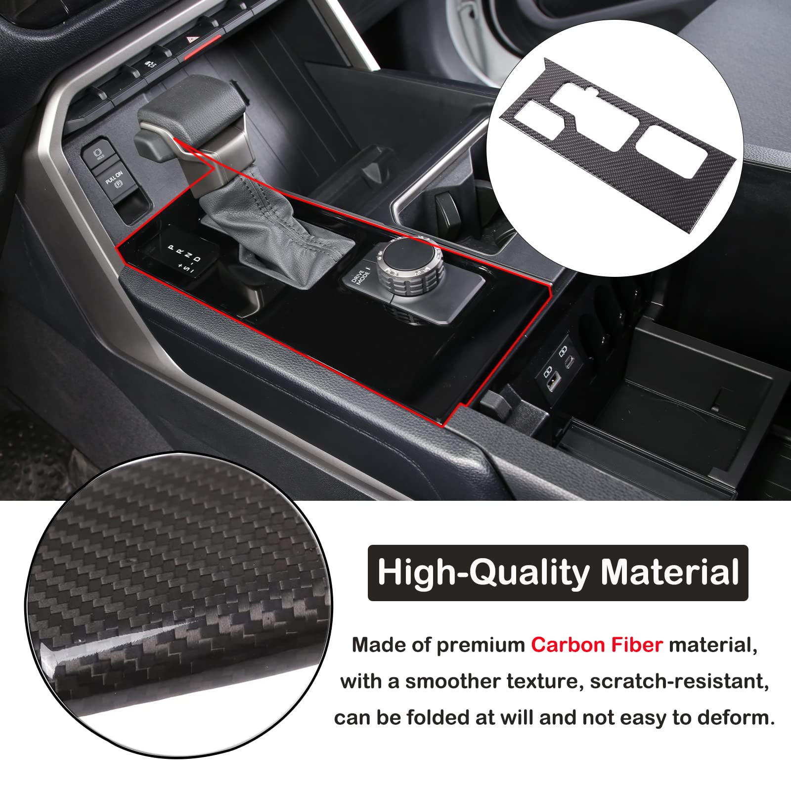 Aunginsy Center Control Gear Box Shift Knob Panel Sticker Cover Compatible With Toyota Tundra/Sequoia 2022-2024 Car Real Carbon