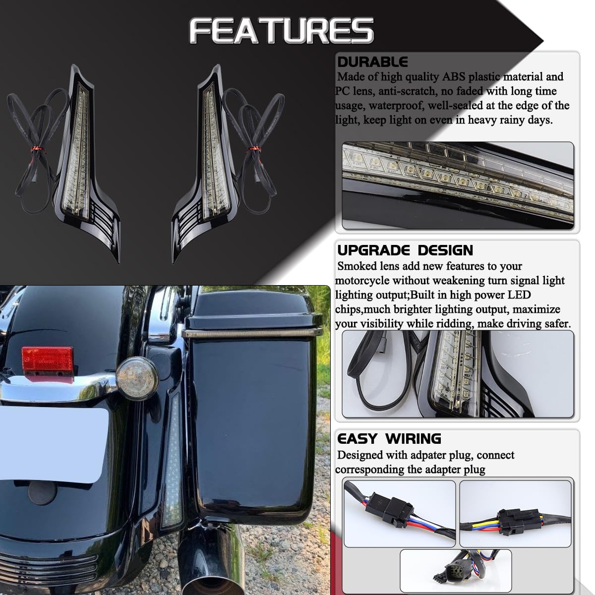 Facailaha Smoked Fasica Panel Insert Led Tail Lights Motorcycle Brake Taillights Integrated Turn Signals For Harley Touring Road Glide Street Glide Road King Special