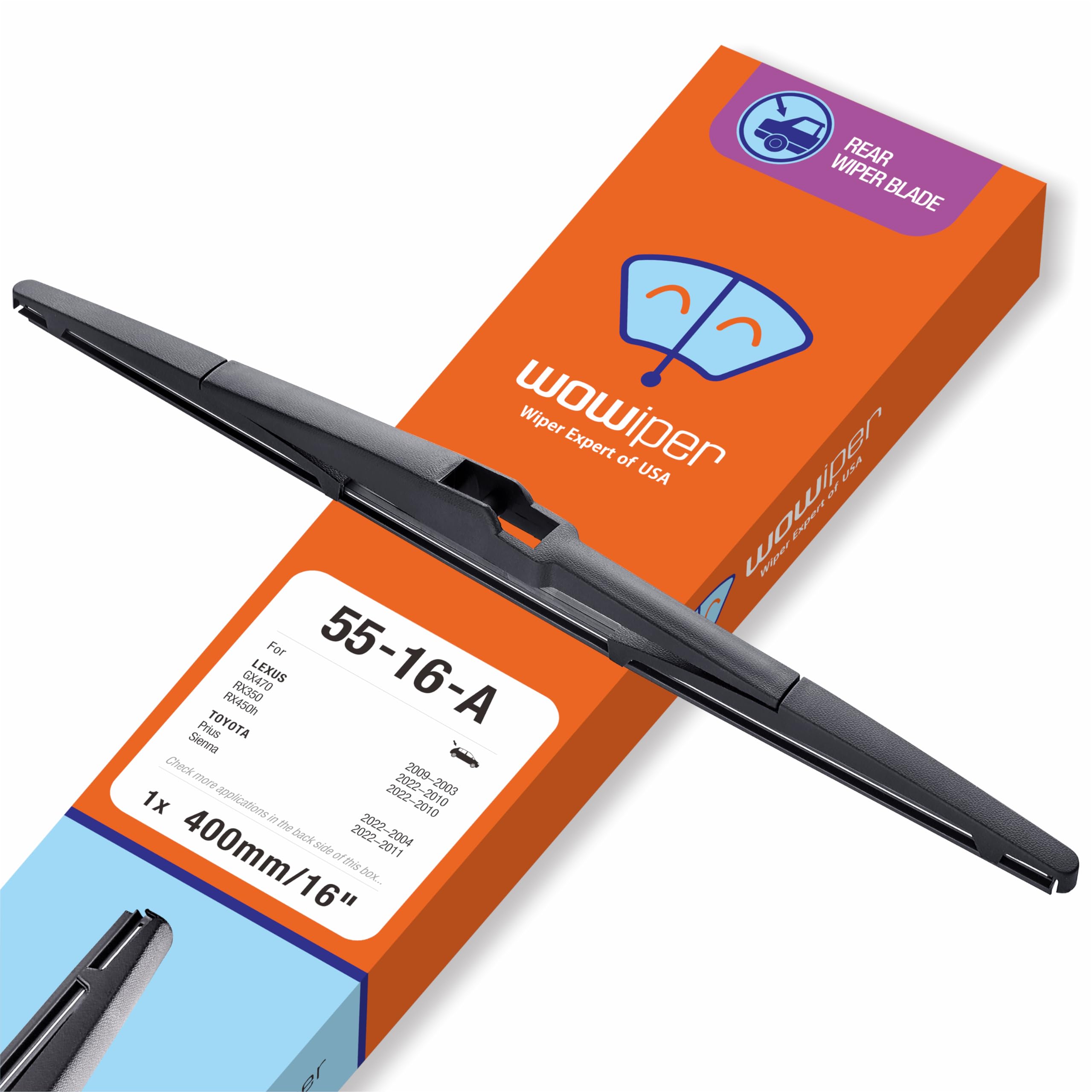 16 Inch (16-A) Rear Wiper Blade Replacement For Toyota Sienna 2020 2019 2018 2017 2016 2015 2014 2013 2012 2011 2005 2004 Prius 