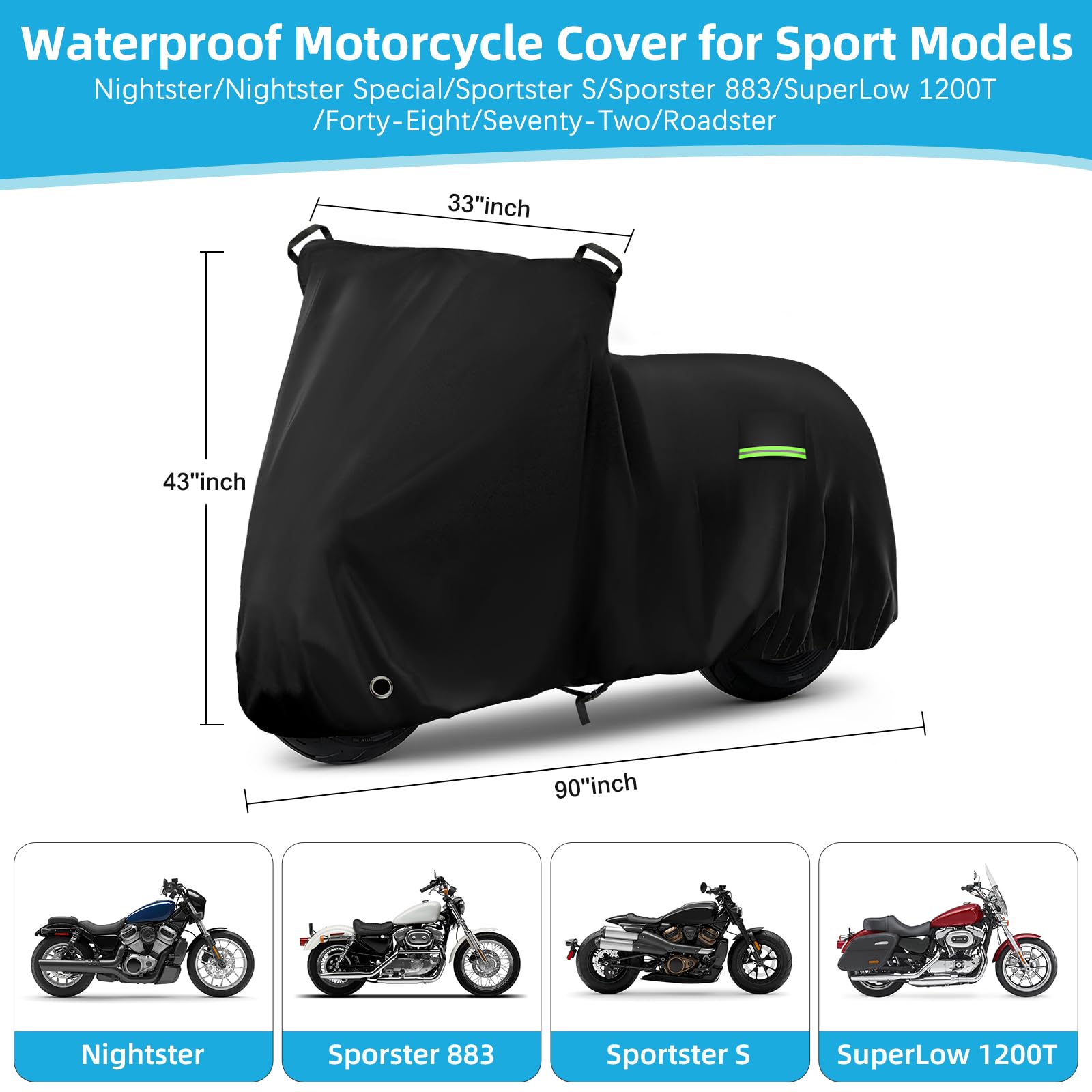 Motorcycle Cover Waterproof for Nightster/Nightster Special/Sportster S/Sporster 883/SuperLow, Heavy Duty Sun UV Rain Dust All W