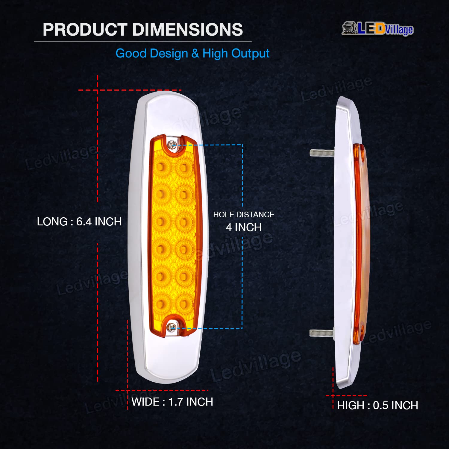 Ledvillage 6.4 Inch Amber 12 Led Side Marker Tail Light Turn, Parking, Signal Clearance Lamp Trailer Truck Lorry Ute Rv Pickup W