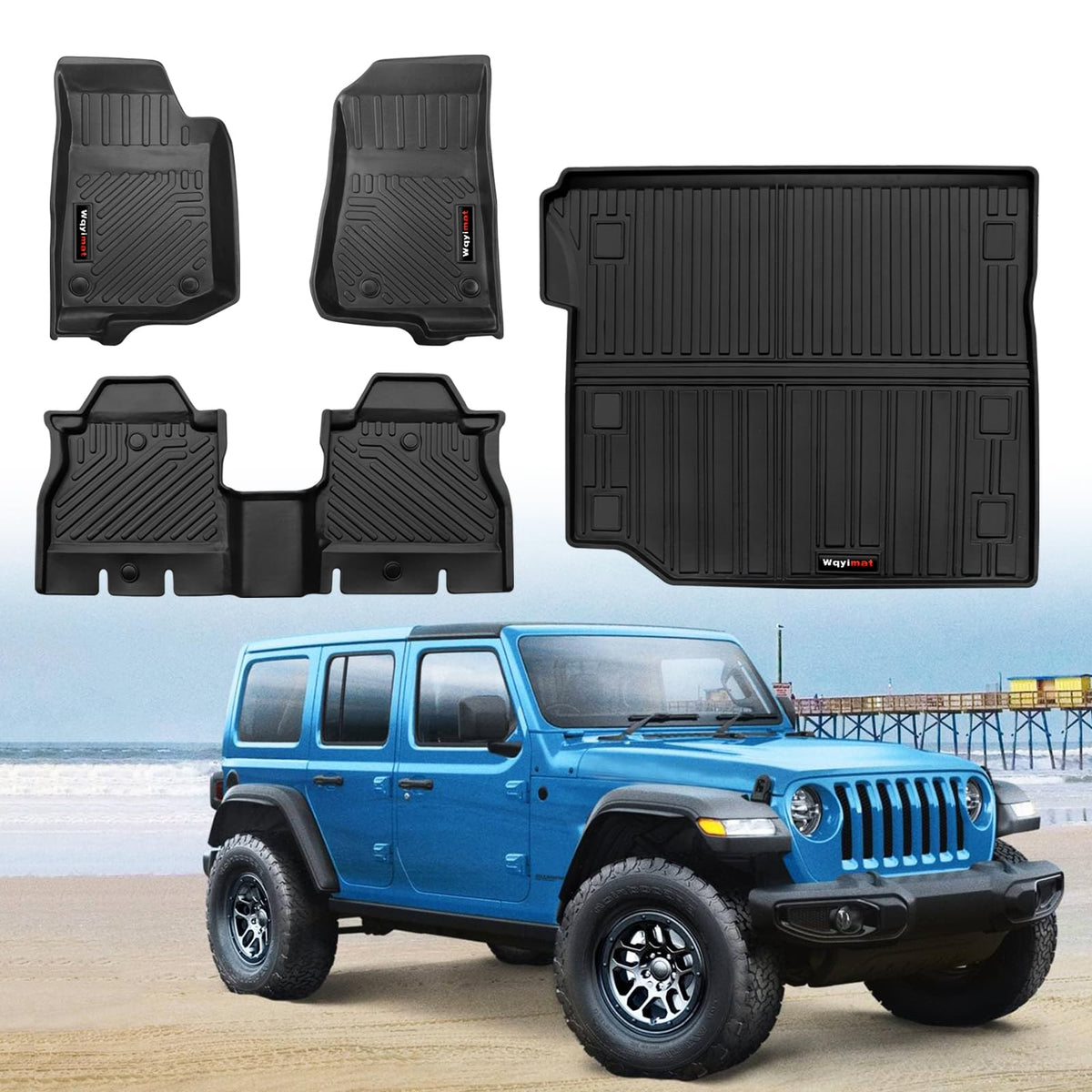 Wqyimat Custom for 2018-2025 Jeep Wrangler JL 4 Door Floor Mats and Cargo Liner All Weather TPE Rubber Protection Mat (for 18-25